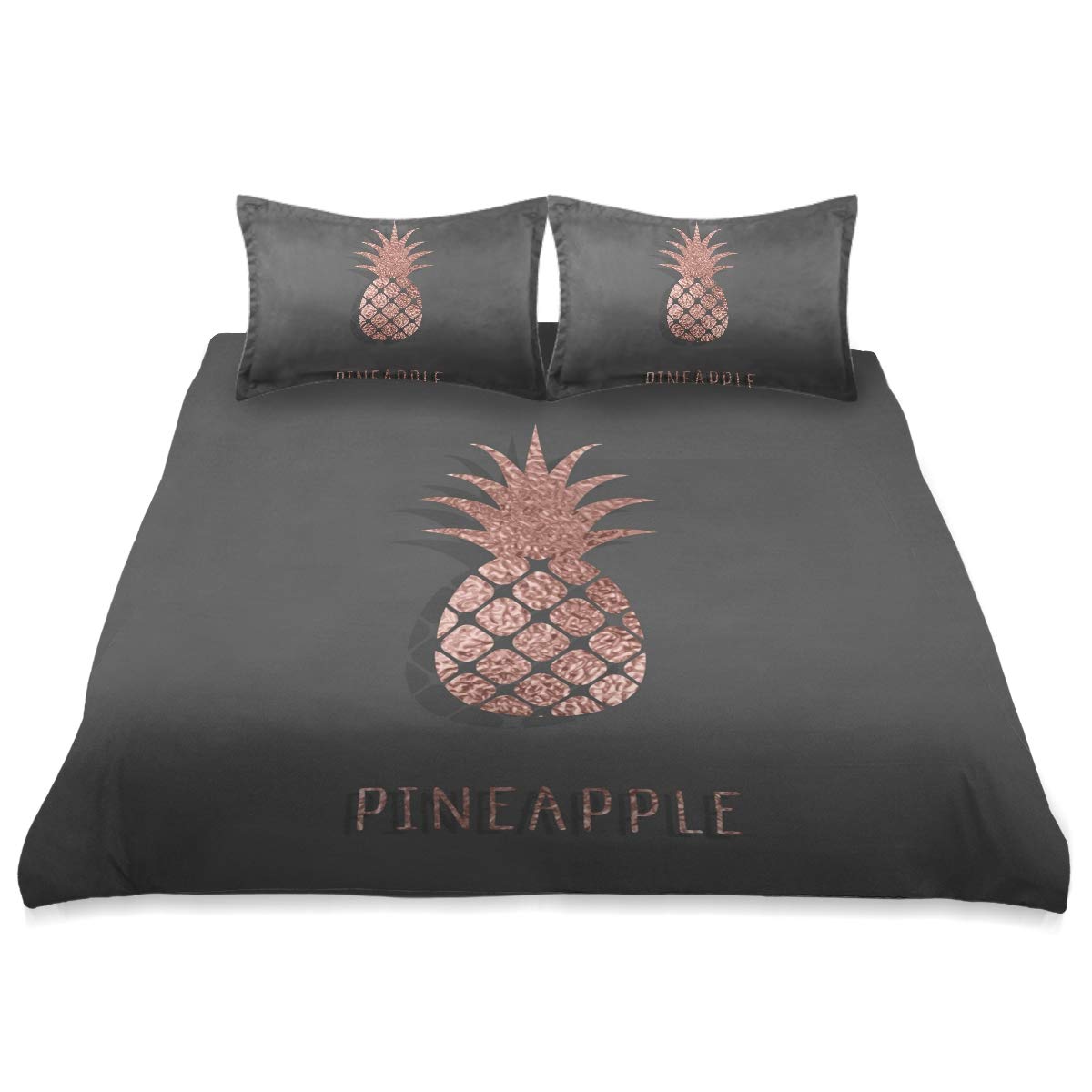Rose Gold Pineapple Pattern Queen Size Comforter Set - All Season Soft & Comfortable Bedding Cover (90x90 inches) for Cozy Bedroom Decor, Tropical Theme Guest Room, or Beach House Retreat