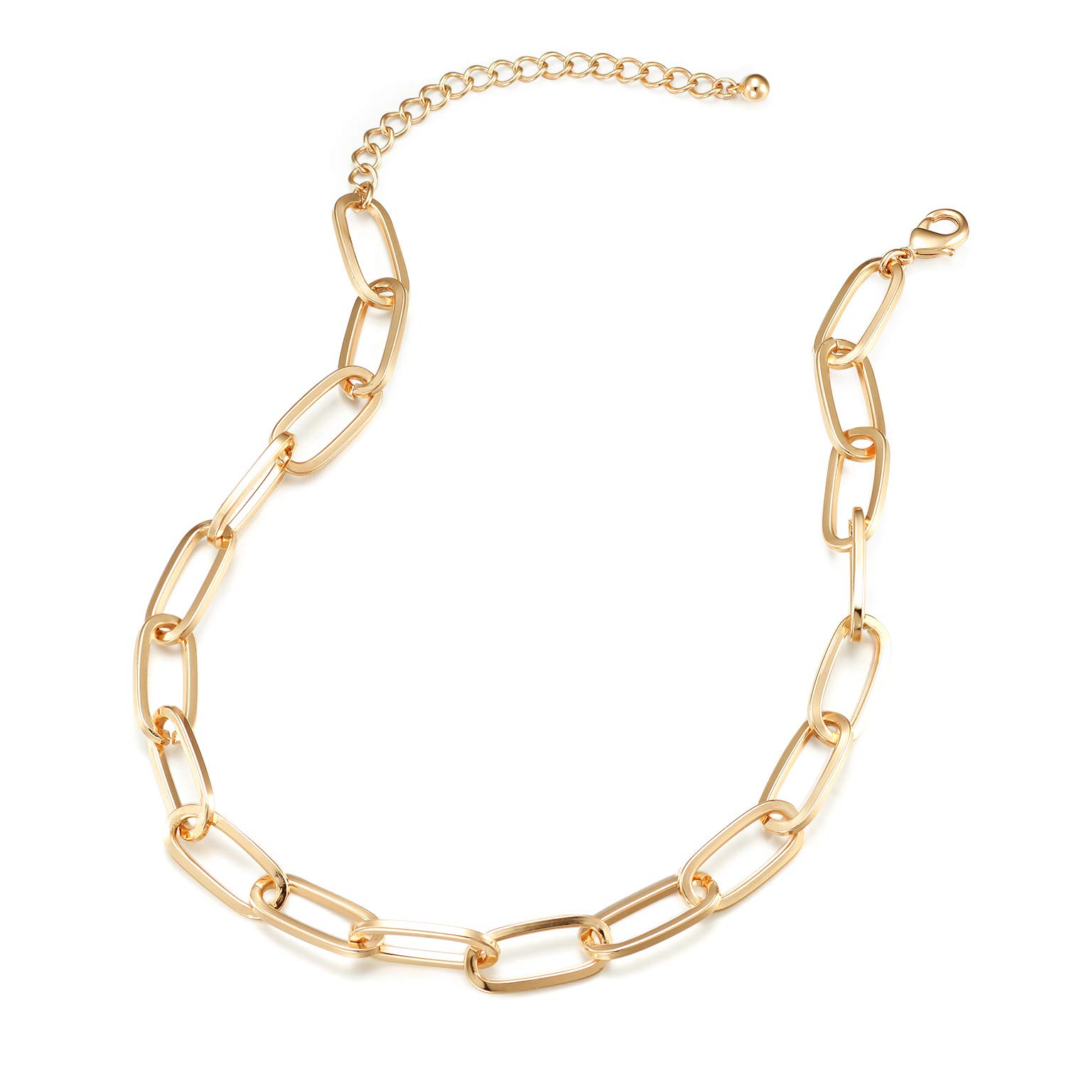 LANE WOODS 14K Gold Plated Paperclip Chain Necklace & Bracelet Set for Women - Dainty & Chunky Link Jewelry for Everyday Wear, Gift Giving & Special Occasions