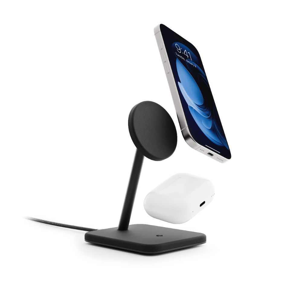 Twelve South HiRise 2 Deluxe 2-in-1 Qi2 Wireless Charger Stand for iPhone & AirPods - Fast Charging, Nightstand & Office Desk Accessory