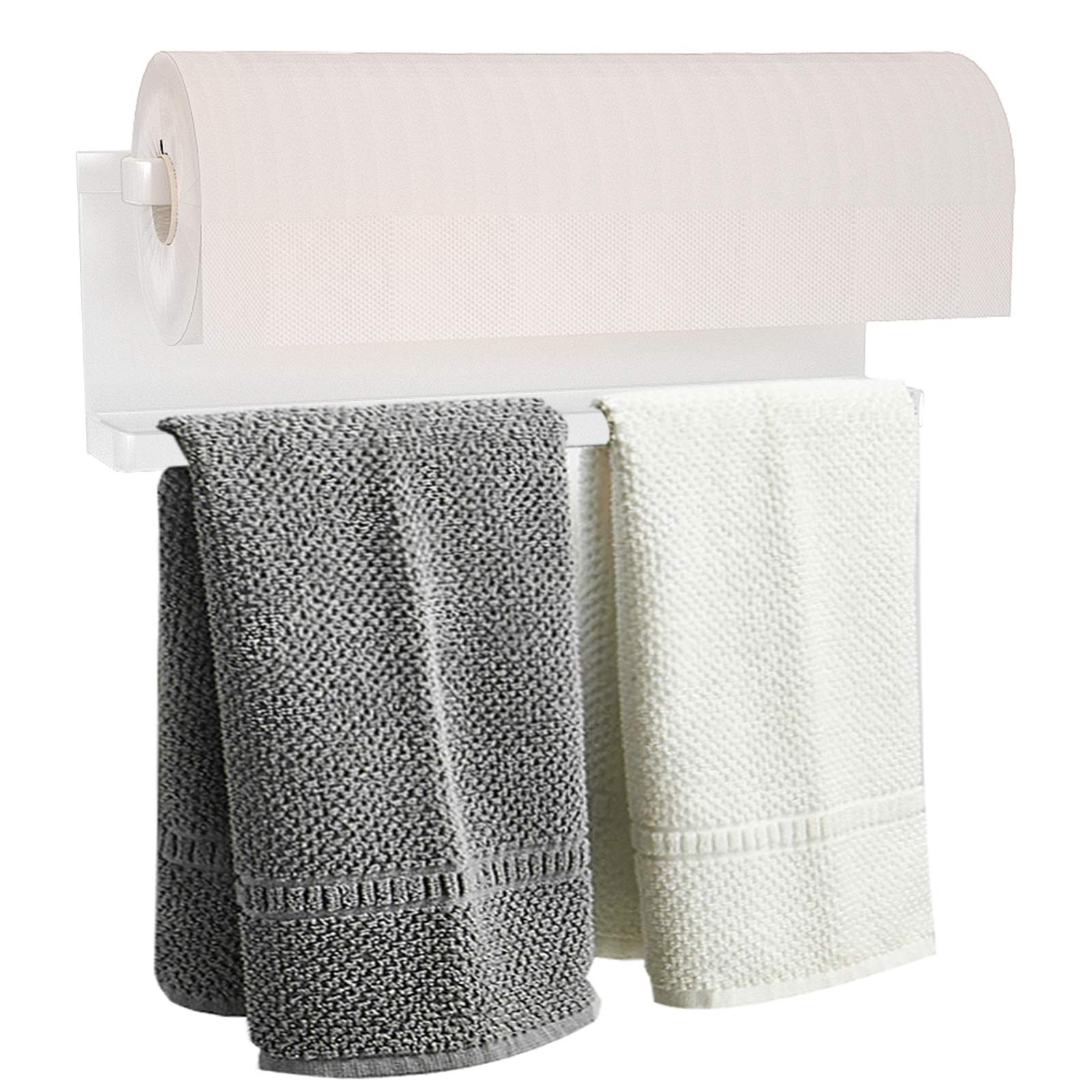 Stainless Steel Magnetic Paper Towel Holder for Refrigerator - Strong Kitchen Towel Rack with No Drilling Needed - Multi-Purpose Use in Kitchen, Bathroom, Office (White, Medium Size) | Perfect for Organizing Sponges, Cloths & Cleaning Supplies
