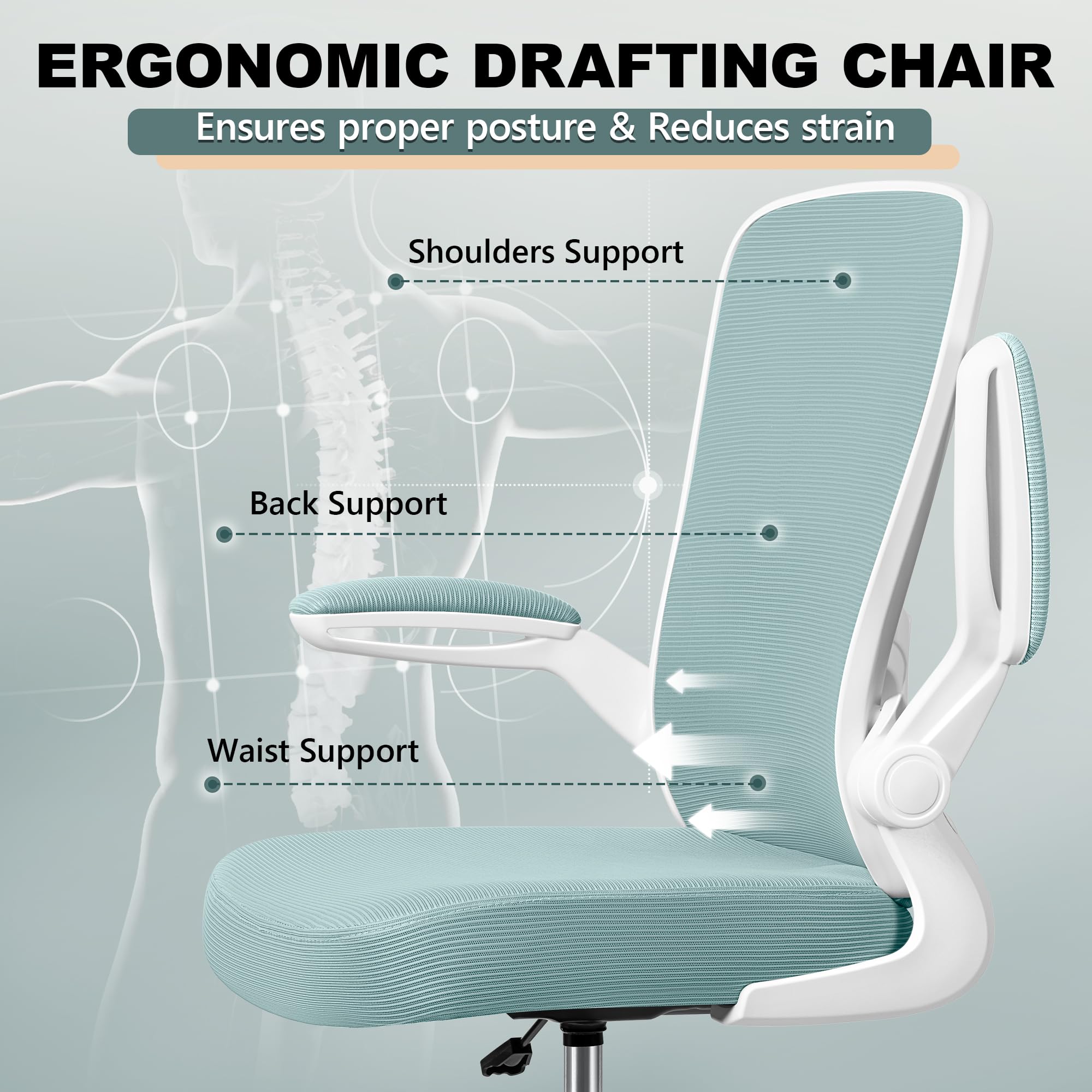 FelixKing Ergonomic Drafting Chair - Adjustable Height Mesh Office Chair with Lumbar Support, Flip-Up Armrests & Footrest - Comfortable High Back Computer Chair for Home Office, Architects & Designers (Perfect for Long Work Sessions & Creative Workspaces)