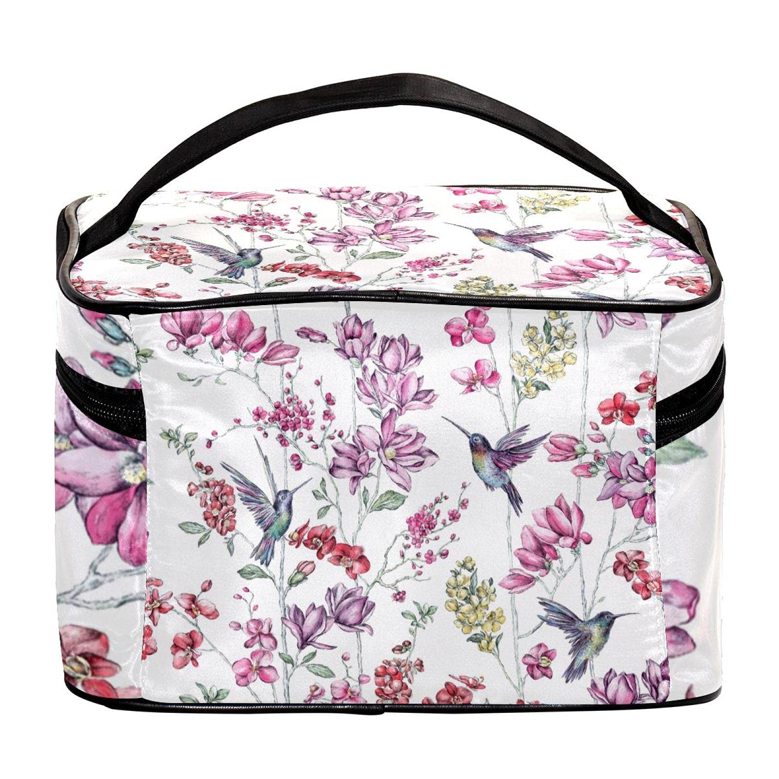 Floral Hummingbird Travel Makeup Bag - Large Cosmetic Organizer with Zipper for Women & Girls | Perfect for Travel, Gym, and Daily Essentials Storage