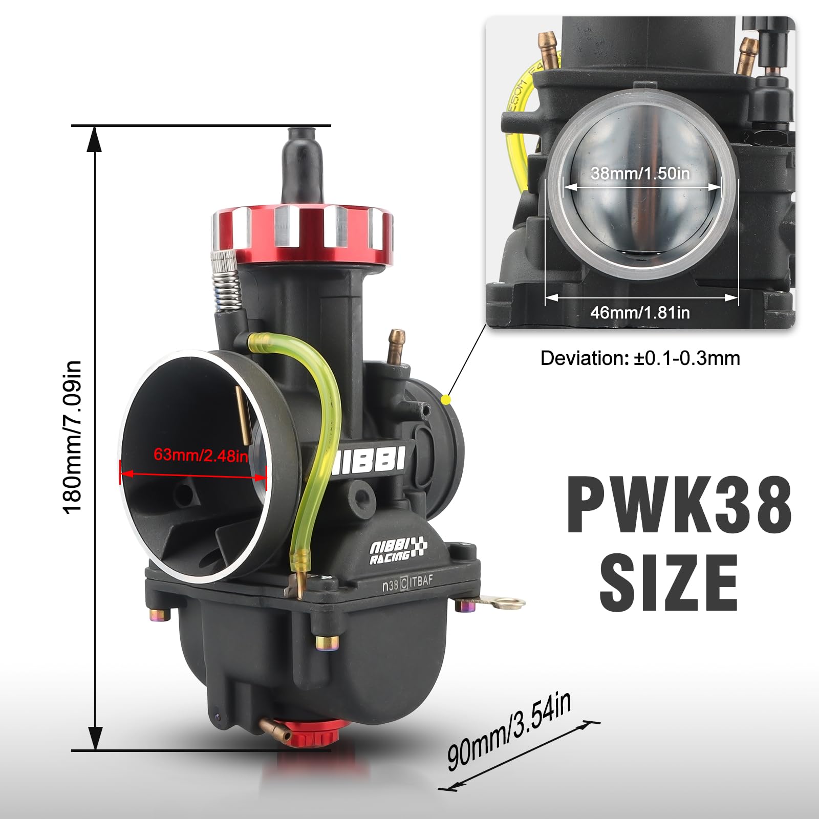 NIBBI PWK38mm Carburetor for 450cc-500cc Motorcycle Engines with Carb Jets - Compatible with Dirt Bikes, Mini Bikes, Pit Bikes, GY6 & ATVs - High Performance Air Fuel Mixture for Off-Road Racing & Trail Riding