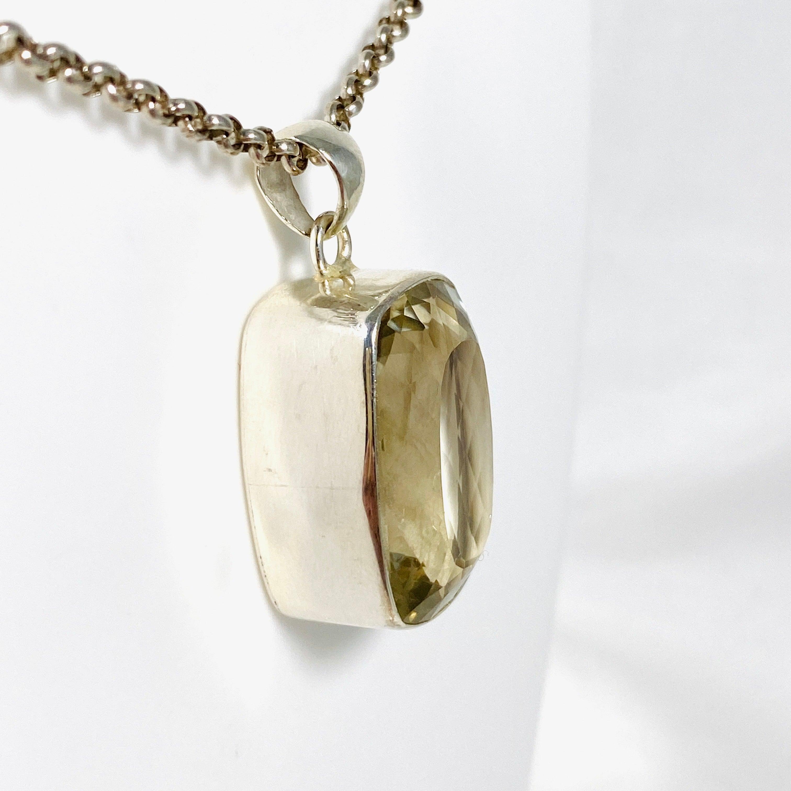 Smokey Lemon Quartz Faceted Rectangular Pendant Necklace - KPGJ3860 | Healing Crystal Jewelry for Meditation & Spiritual Energy