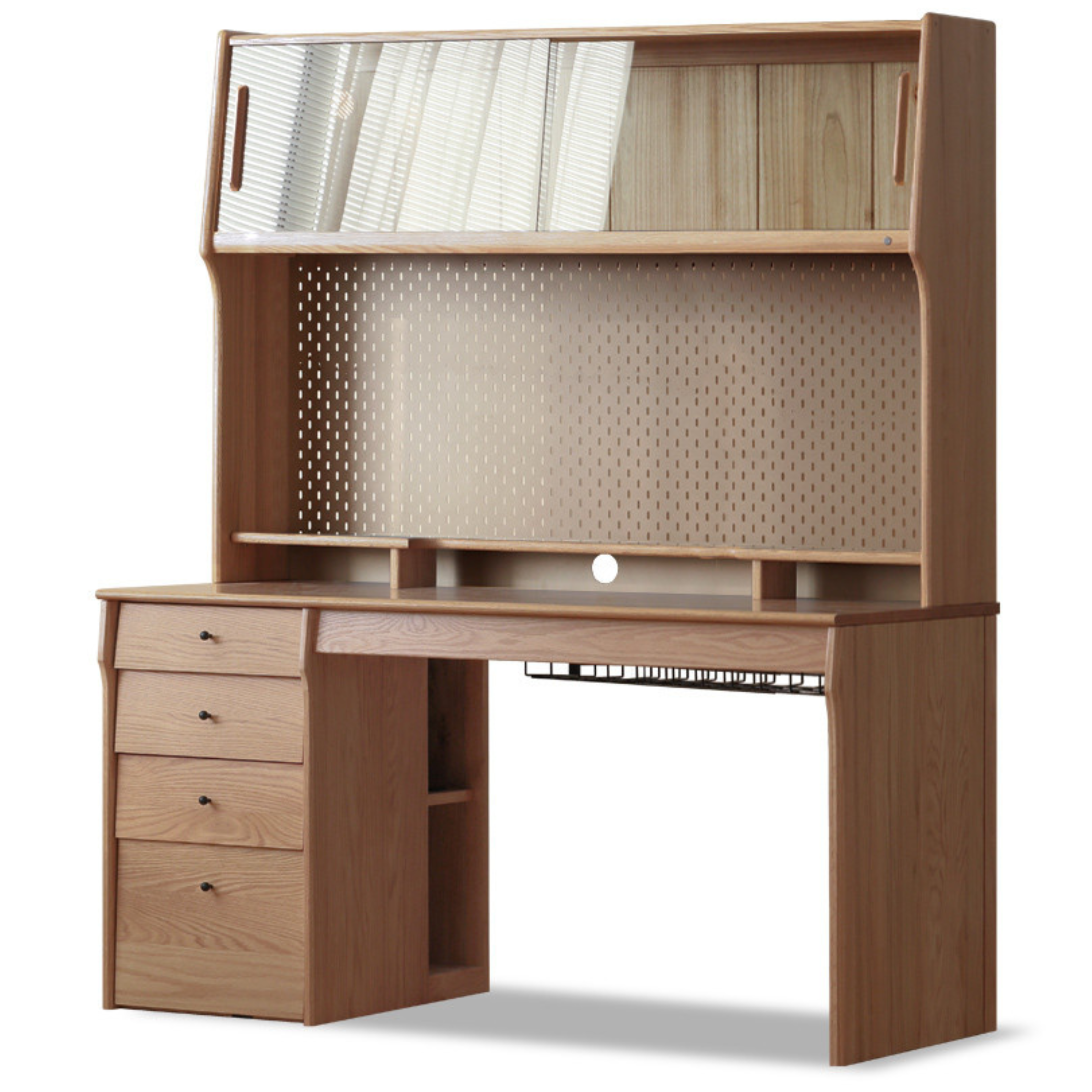 Solid Oak & Cherry Wood Desk Bookshelf with Warm LED Lighting - Perfect for Home Office, Study Room, and Library Organization