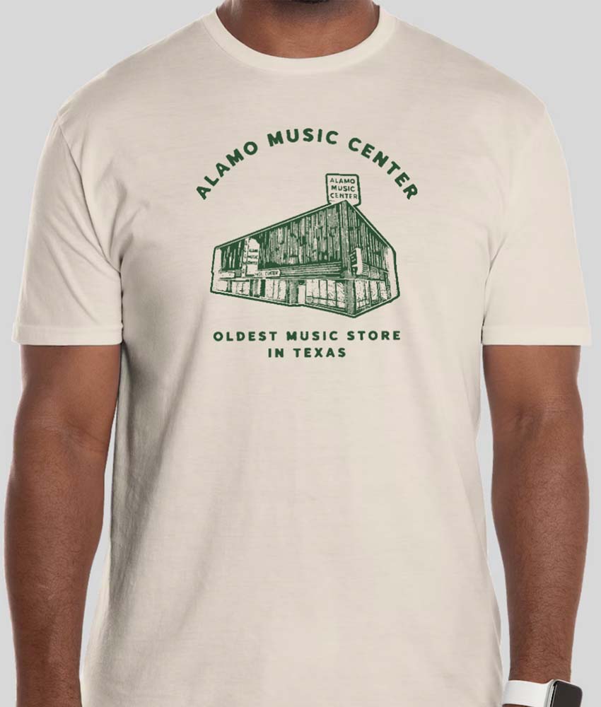 Alamo Music Store Vintage T-Shirt - Cream Color, Small Size - Perfect for Concerts, Music Festivals & Casual Wear