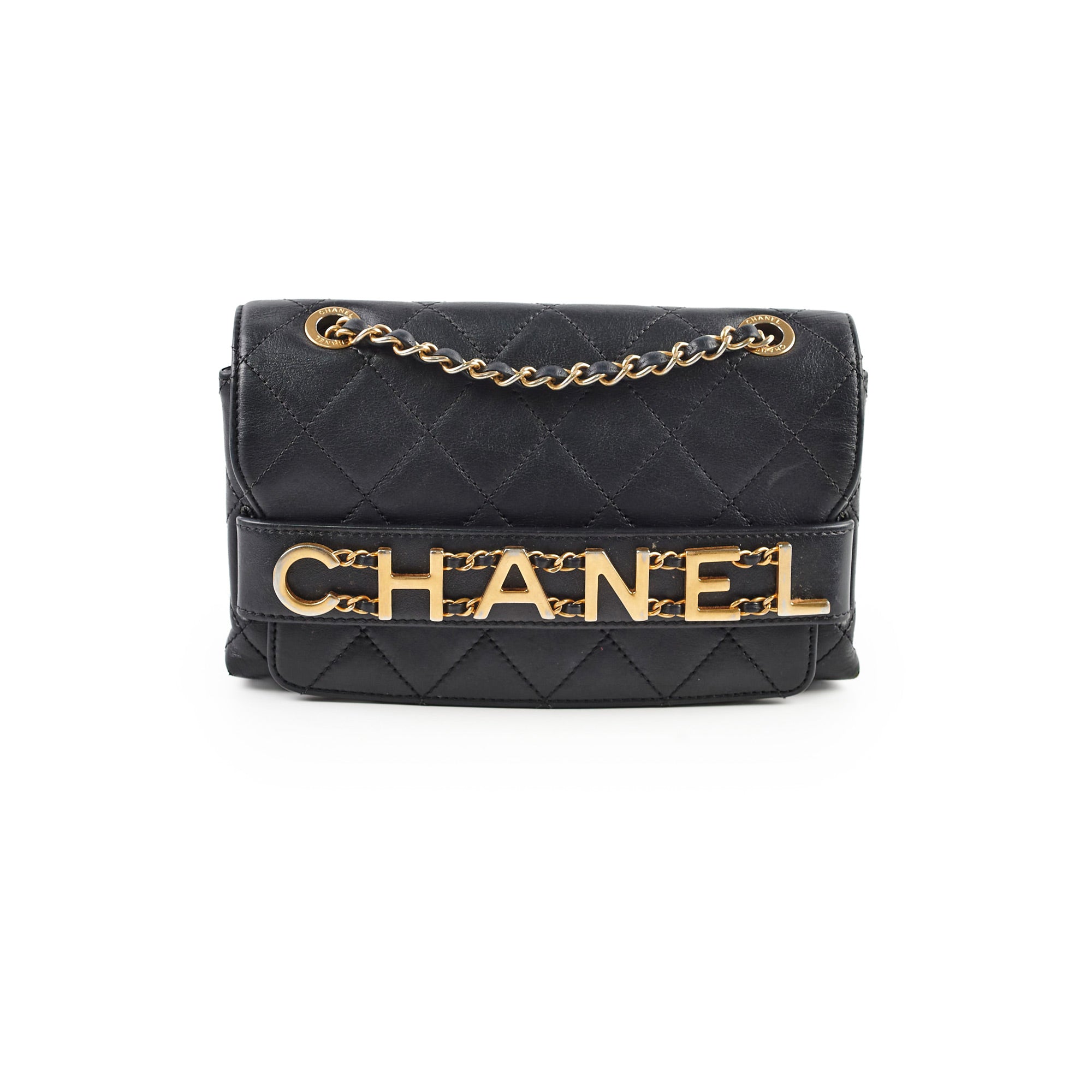 Chanel Medium Black Quilted Calfskin Flap Bag with Enchained Logo - Perfect for Evening Events, Luxury Gift & Fashion Accessories