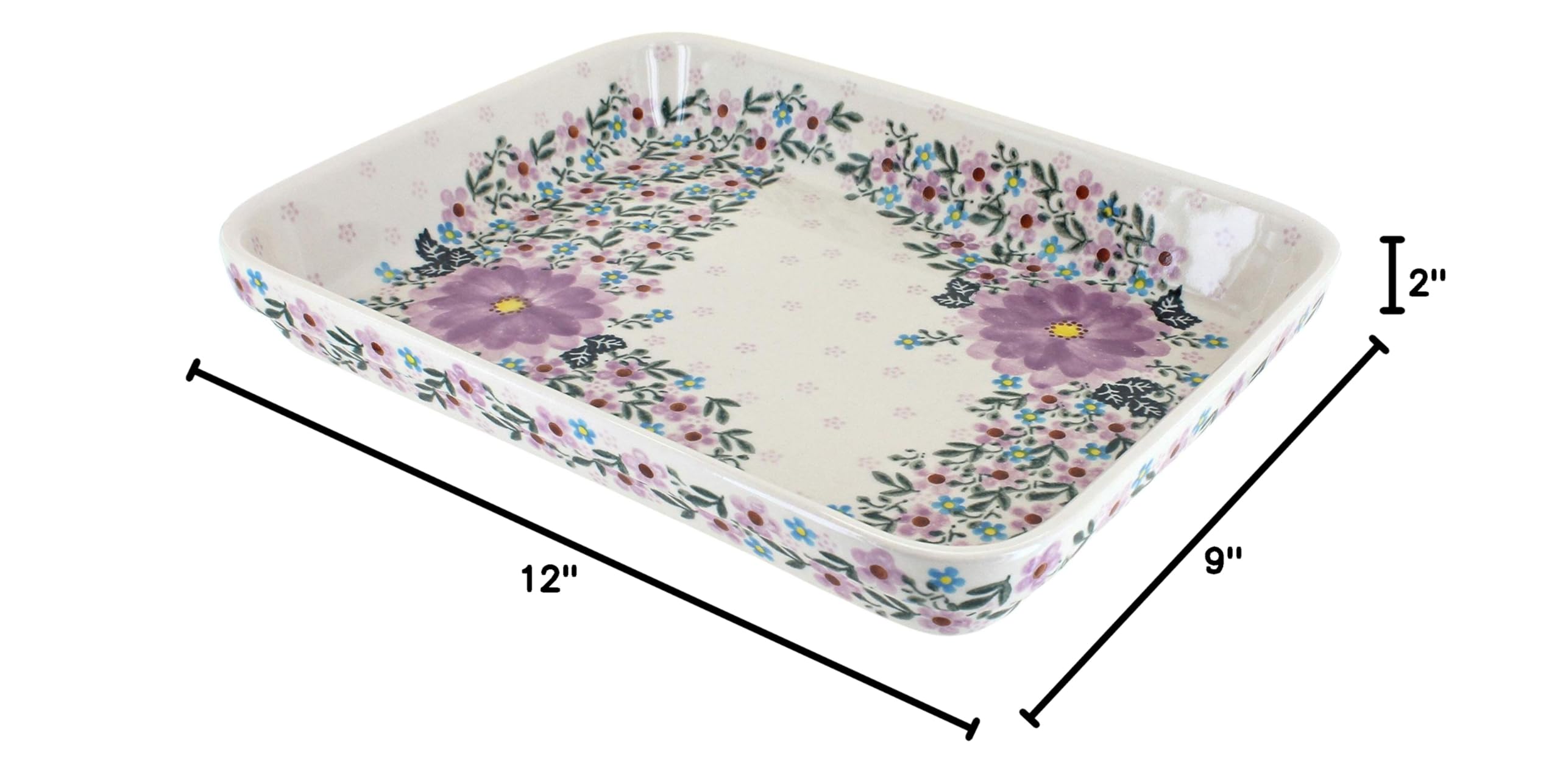 Blue Rose Polish Pottery Lilac Garden Large Rectangular Baker - Handmade Ceramic Baking Dish for Casseroles, Lasagna & Desserts - Perfect for Oven, Serving & Home Decor