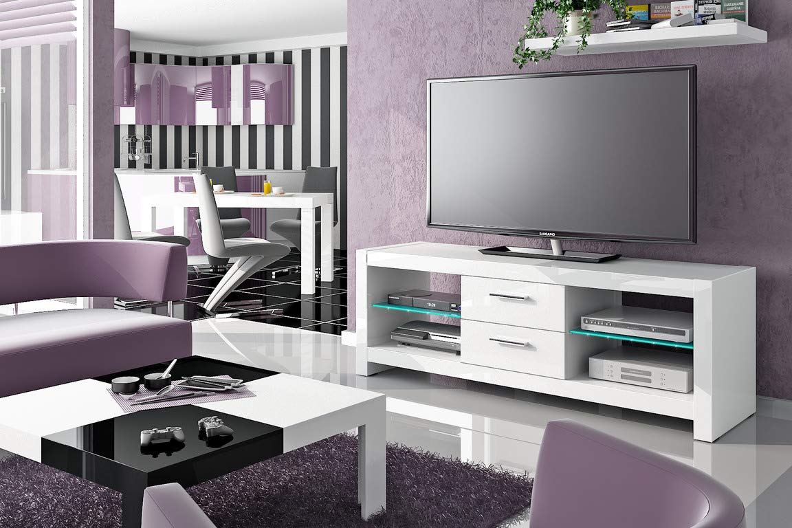 MaximaHouse Aurora TV Stand for 55-75 Inch TVs - Modern White Entertainment Center with Storage Shelves & Cable Management - Perfect for Living Room, Bedroom, or Home Theater Setup