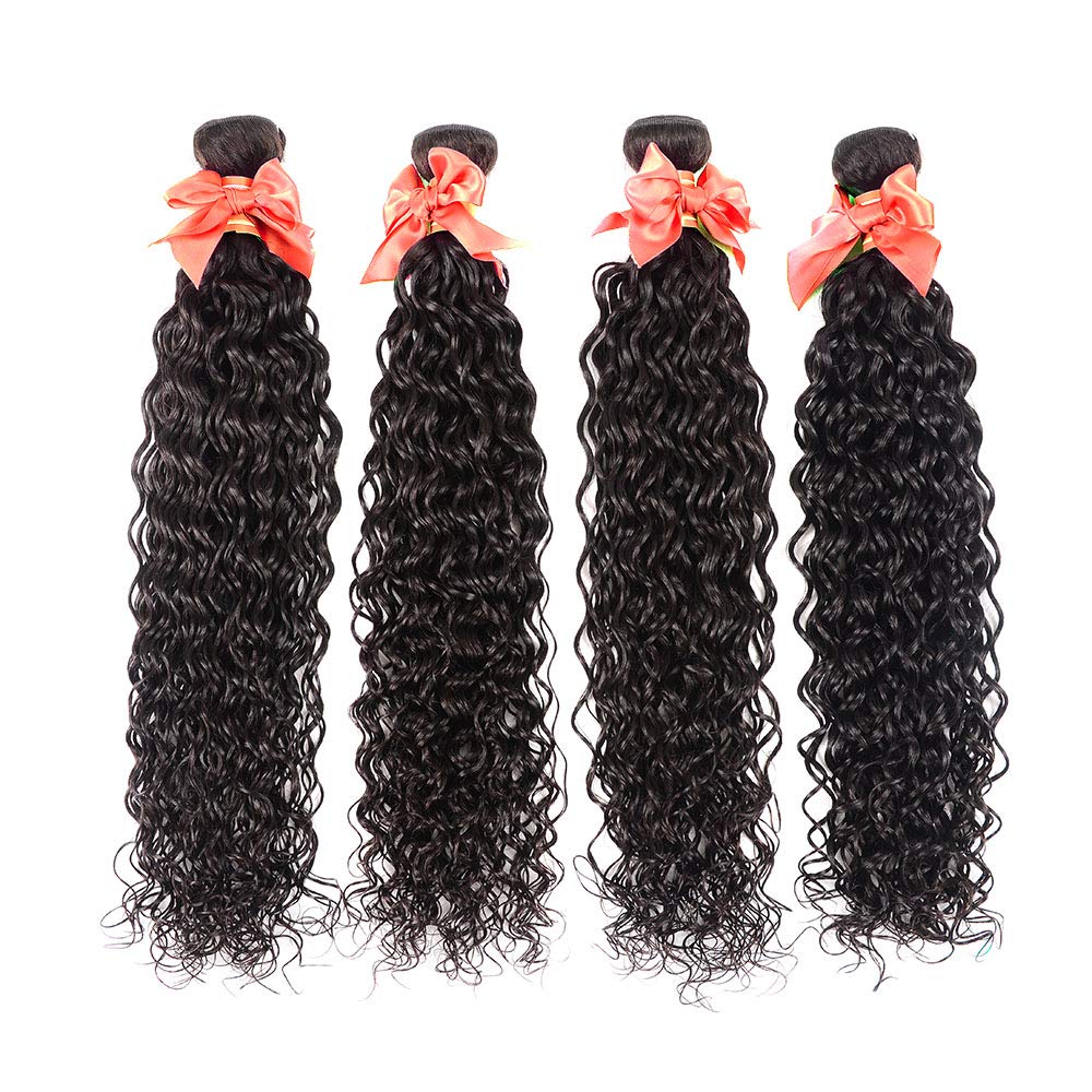 10A Grade Water Wave Human Hair Bundles - 4 Pcs Brazilian Deep Curly Wet & Wavy Hair Extensions (20/22/24/26 Inch) - Natural Black Color for Stunning Hairstyles | Perfect for Daily Wear, Parties & Special Occasions