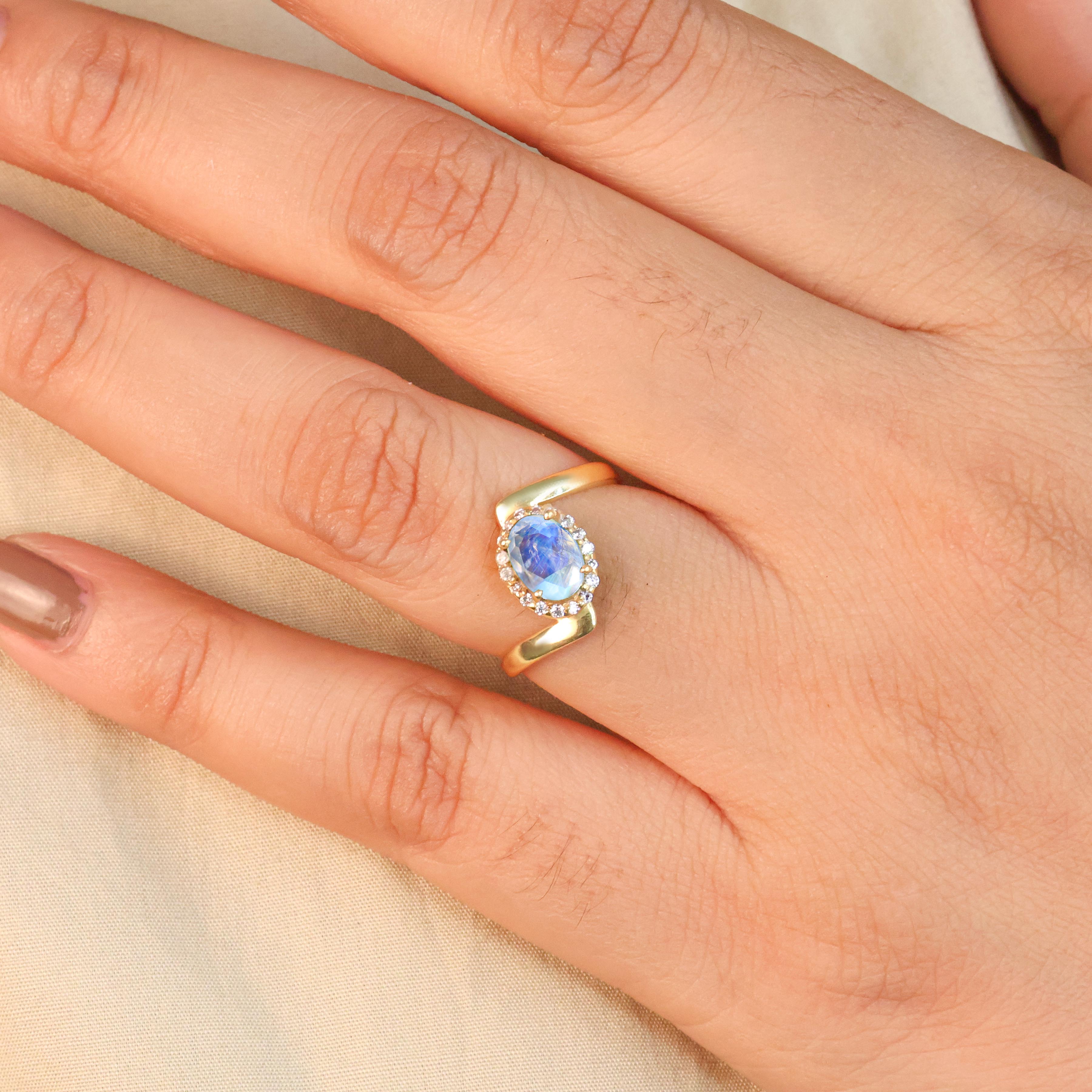Stunning White Rainbow Moonstone Gold Vermeil or Silver Ring – Elegant Jewelry for Women, Perfect for Weddings, Parties & Everyday Wear