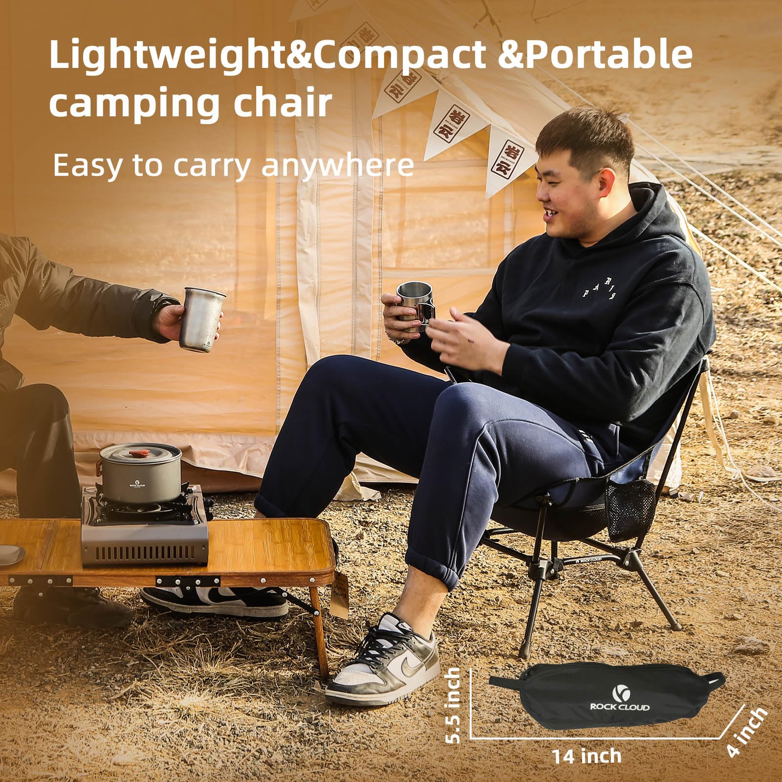 ROCK CLOUD Ultralight Portable Folding Camping Chair - Compact Outdoor Chair for Camping, Hiking, Backpacking, Beach, Lawn, Sports & Picnics (Black) - Perfect for Backyard BBQs, Tailgating & Outdoor Adventures