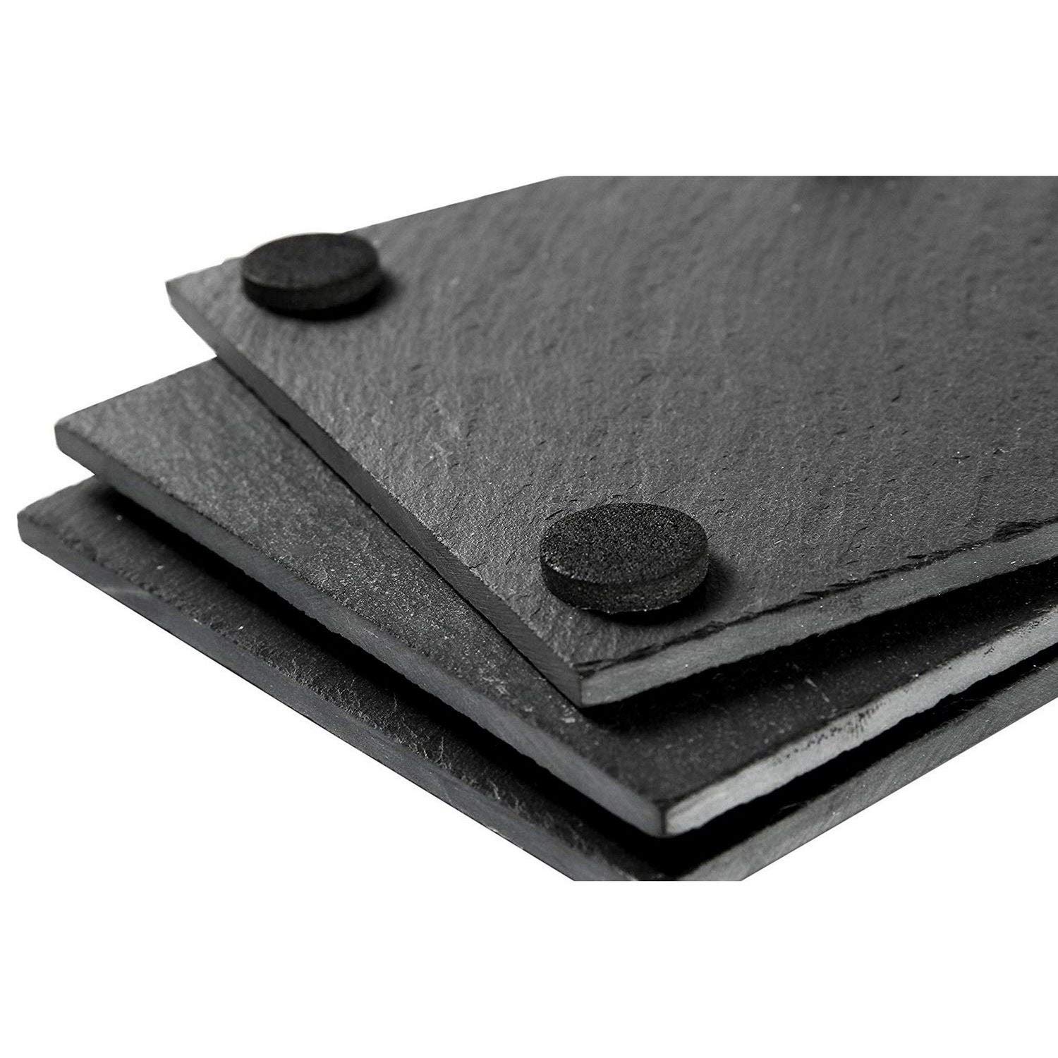 8-Pack Black Square Slate Coasters for Drinks - Absorbent & Durable Stone Coaster Set with Stand - Perfect for Home, Kitchen, Bar, Office & Party Use