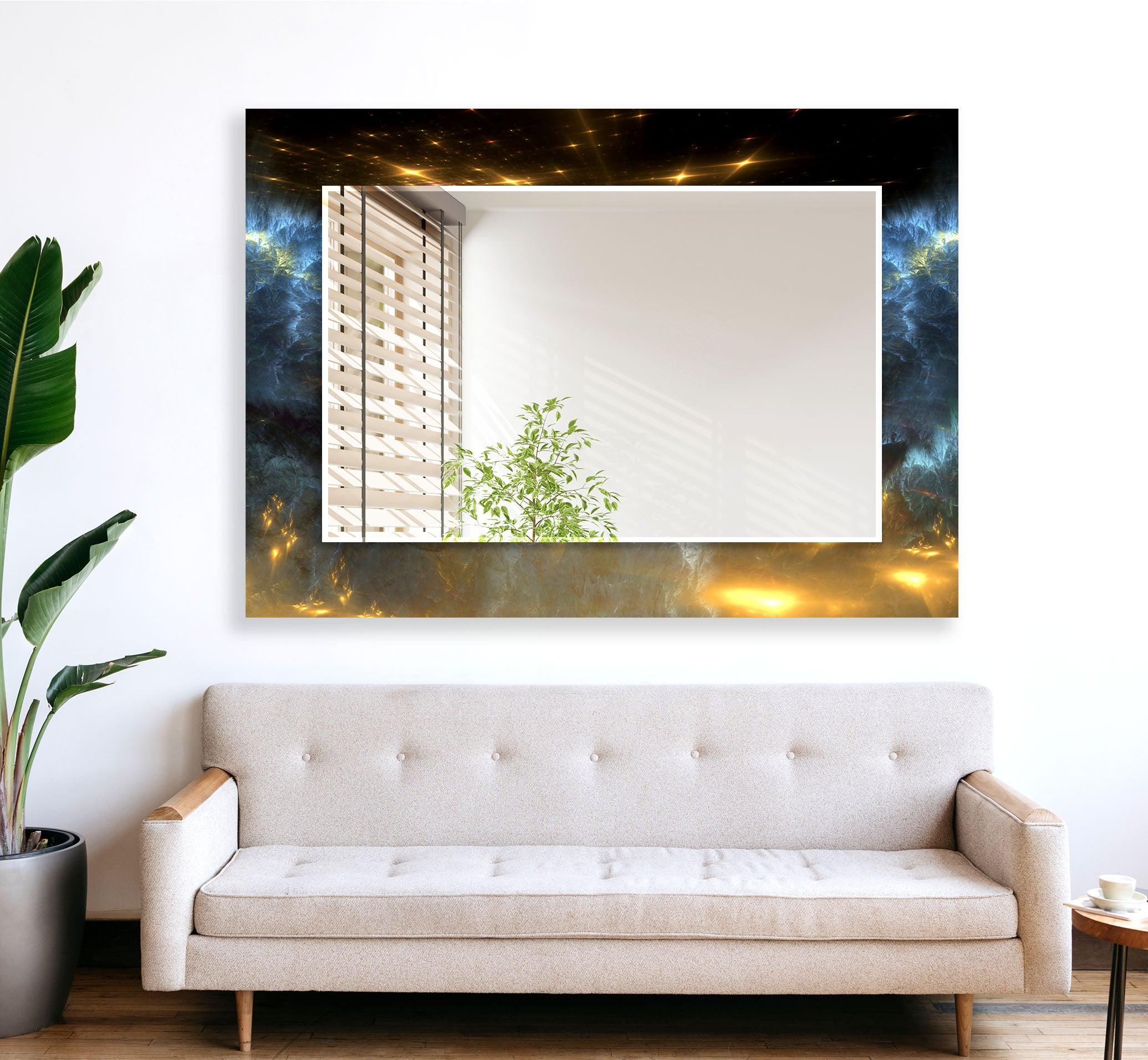 Black Gold Space Wall Mirror - Modern Decorative Mirror for Living Room, Bedroom & Bathroom - Stylish Home Decor & Vanity Mirror