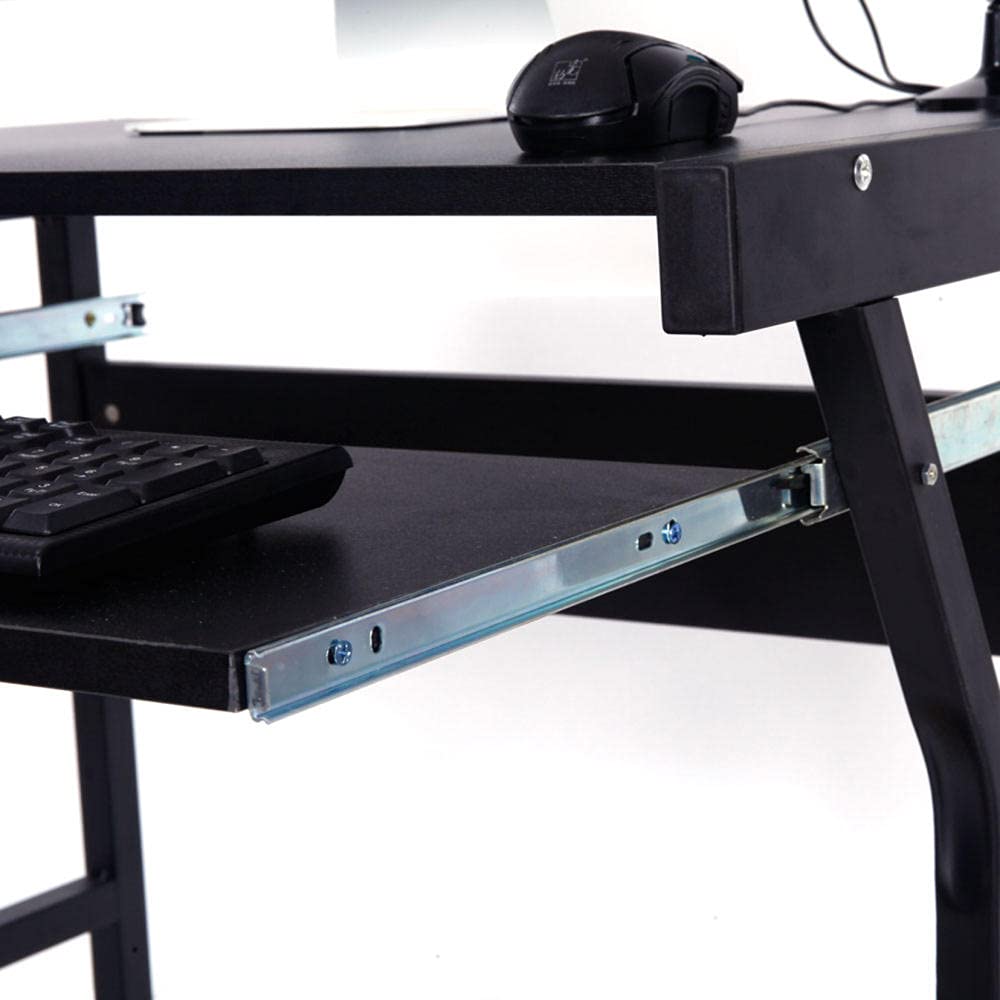 Compact Mobile Computer Desk Cart with Keyboard Tray & Printer Shelf - Black | Ideal for Home Office, Small Spaces, Workstations & Writing Desks