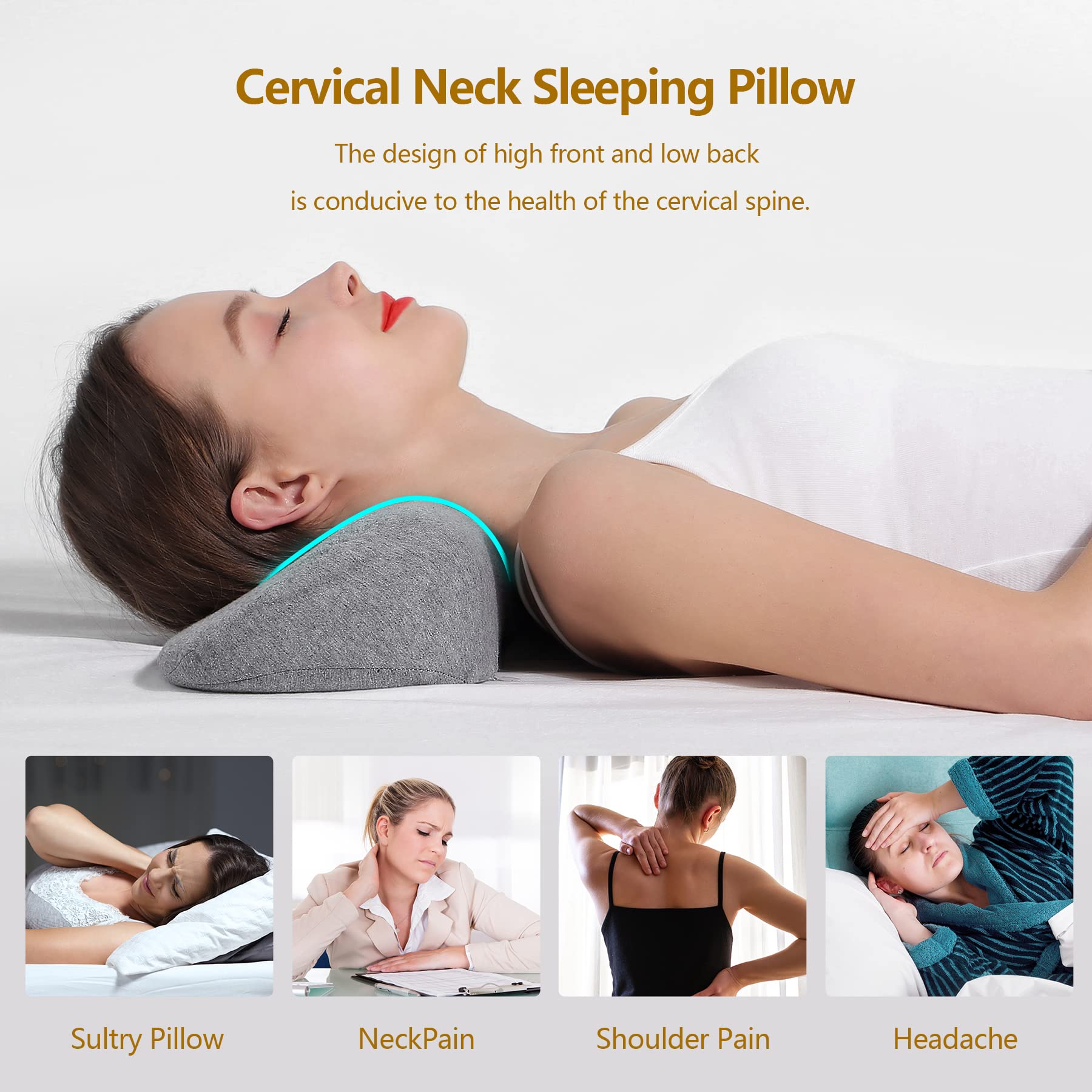 **Orthopedic Memory Foam Cervical Neck Pillow for Pain Relief & Support - Ergonomic Design for Stiff Neck, Back & Shoulder Pain - Dark Gray Bed Pillow for Side, Back & Stomach Sleepers**    *(Use Cases: Ideal for Travel, Home, Office, Post-Surgery Recovery & Chiropractic Alignment)*