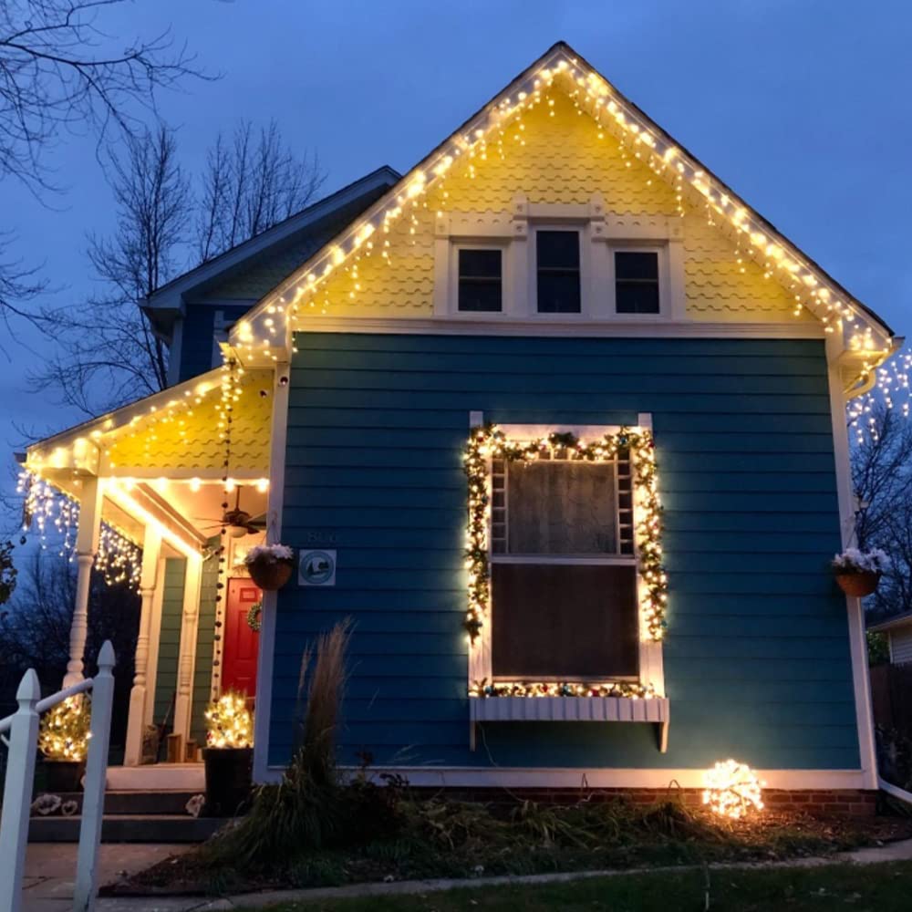 YASENN Bluetooth APP Controlled 300 LED Icicle Christmas String Lights - 30ft Waterproof Fairy Lights with 60 Drops for Indoor & Outdoor Holiday Decor (Warm White) | Perfect for Christmas Tree, House, Yard, and Party Decorations