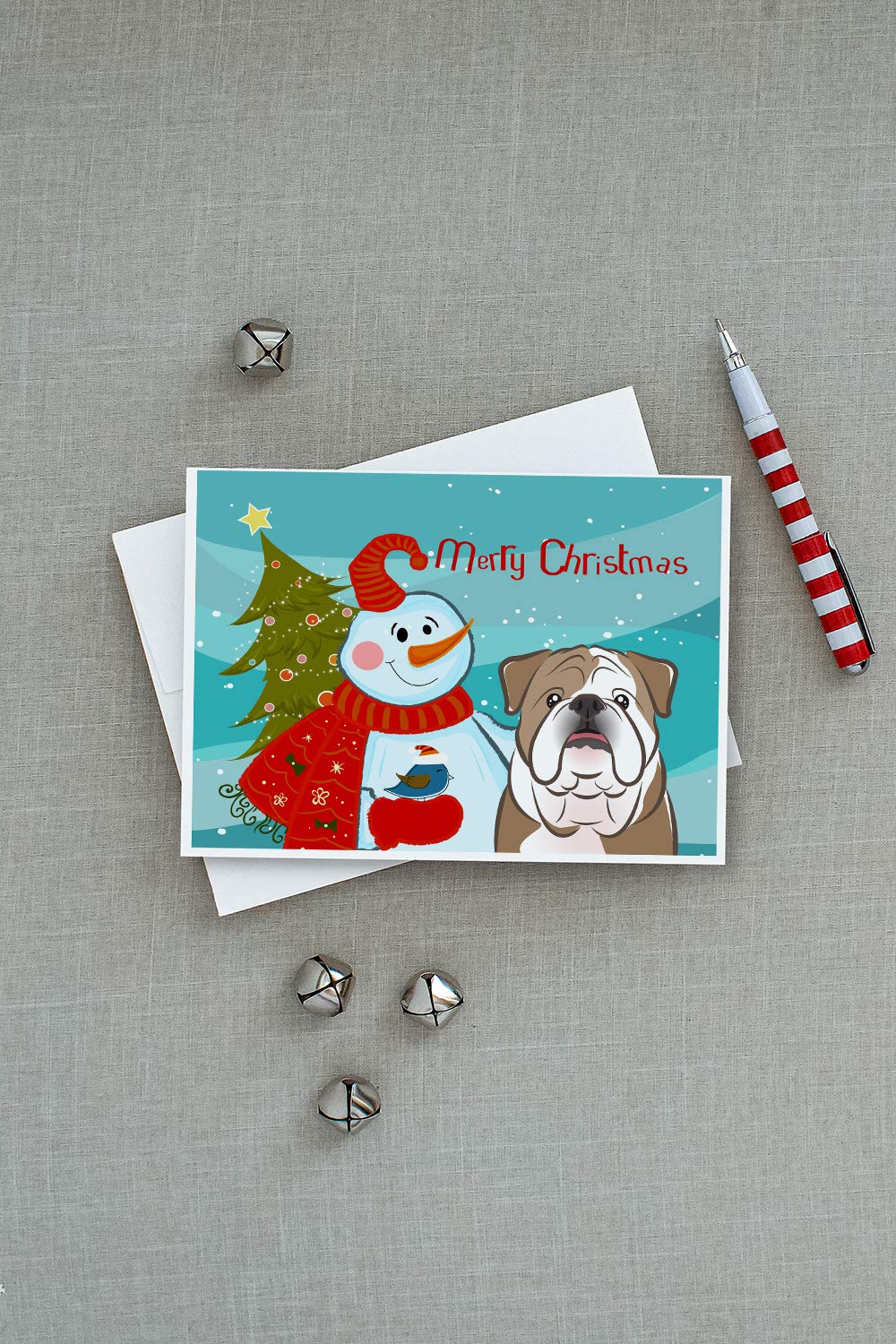 Snowman with English Bulldog Blank Greeting Cards - Pack of 8 A7 Size (5x7) Note Cards with Envelopes | Whimsical Holiday & Christmas Cards for Pet Lovers | Perfect for Seasonal Greetings, Thank You Notes & Gift Cards