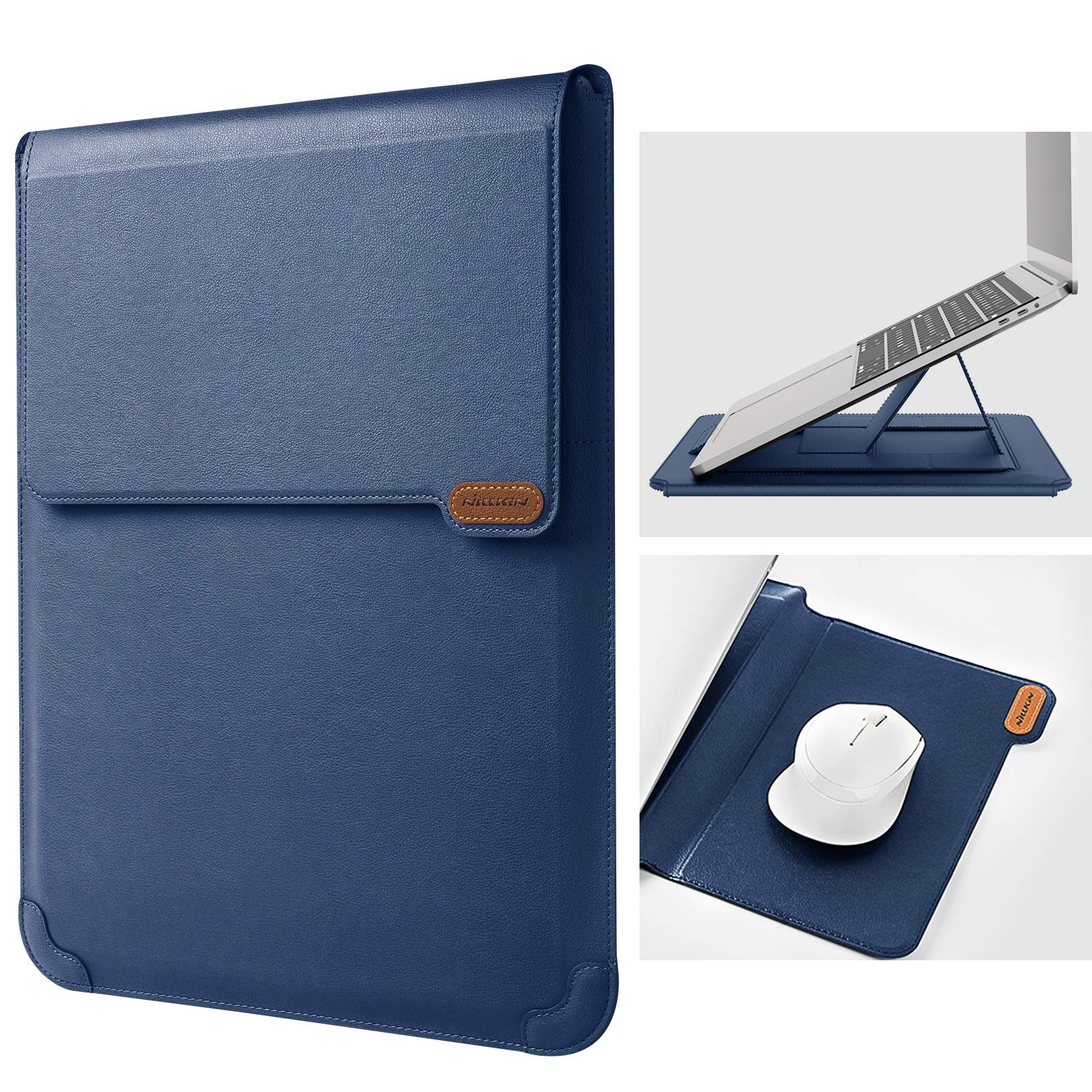 Nillkin 15.6 Inch Laptop Sleeve for MacBook Air M4/Pro 16/HP/Dell/Asus - Slim Protective Case with Built-in Stand & Mouse Pad, 2 Adjustable Angles, Lightweight & Durable (Blue) - Perfect for Work, Travel & School Use