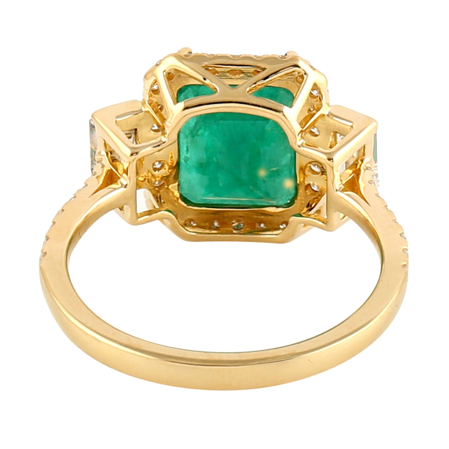 Emerald Prong Set Baguette Diamond Three Stone Accent Ring in 14K Yellow Gold | Elegant Wedding Band, Anniversary Gift for Her | Perfect for Engagement, Proposal & Special Occasions