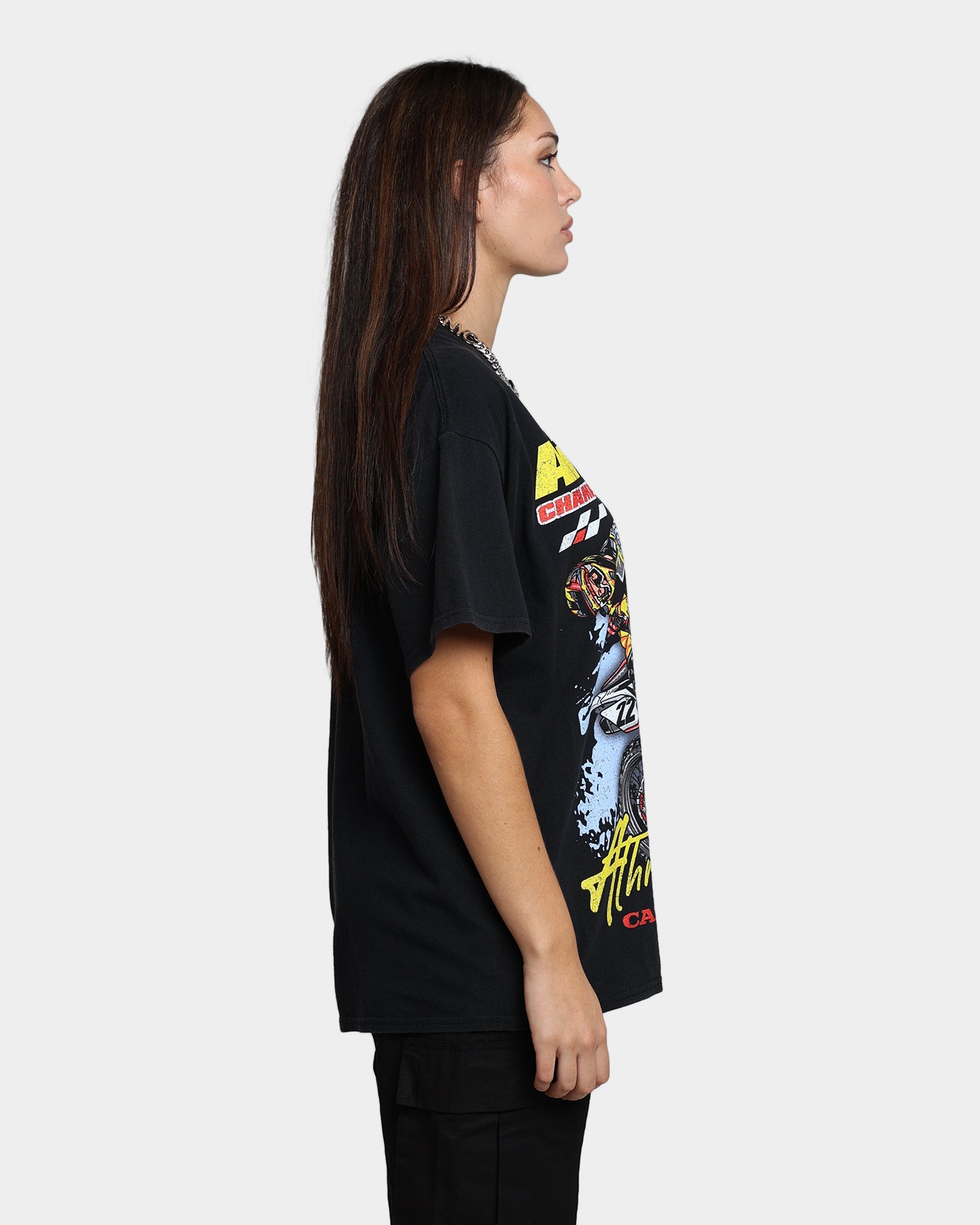 Vintage American Thrift Dirt Bike Graphic T-Shirt - Off Black | Motorcycle Enthusiast Apparel for Riding & Casual Wear