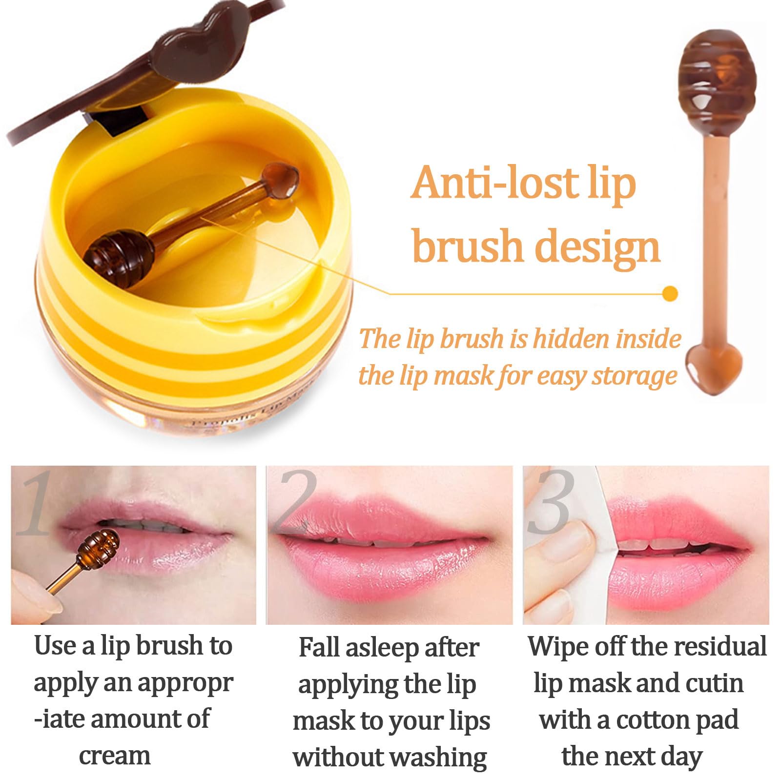6 PCS Bee Propolis Lip Balm Set - Overnight Moisturizing Lip Mask with Honey & Stick for Dry, Cracked Lips - Hydrating Sleeping Lip Treatment to Reduce Lip Lines - Perfect for Night Care & Daily Lip Protection