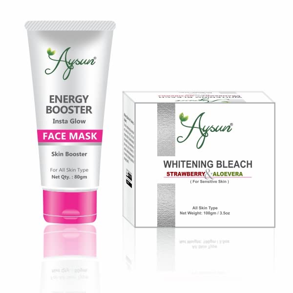 Aysun Energy Booster Face Mask - Skin Brightening & Whitening Treatment with Strawberry & Aloe Vera (2-Pack) | Hydrating Facial Care for Glowing Skin at Home or Spa