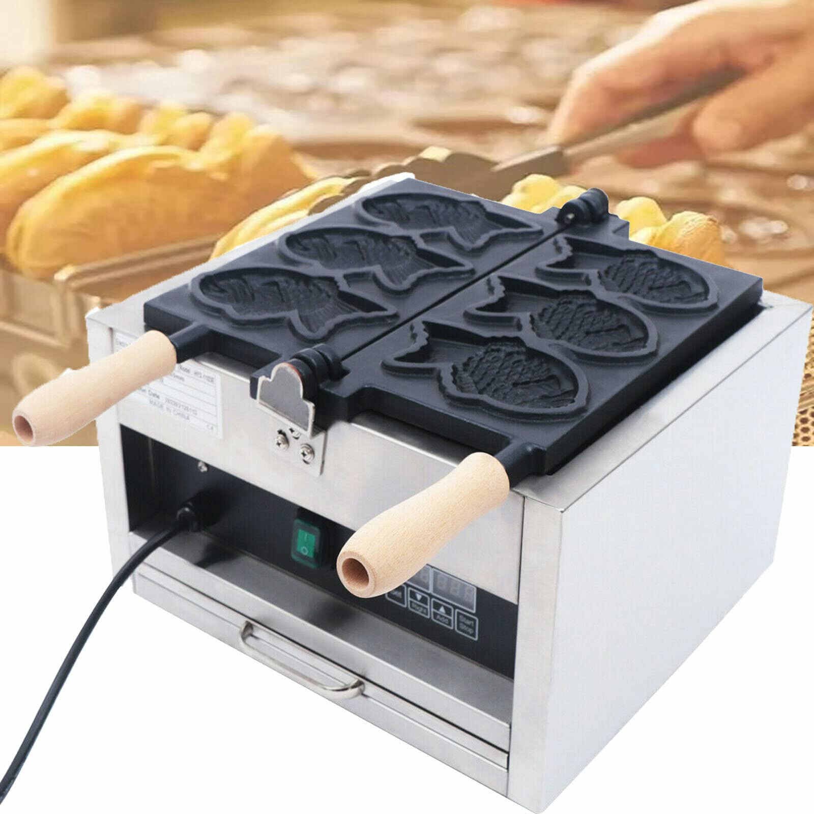 Commercial Japanese Taiyaki Maker Machine - Fish Shaped Waffle Iron with Nonstick Coating, Stainless Steel Panini Press & Hash Brown Maker - 1400W 110V Electric Waffle Baker for Home & Business Use (3 Pack) - Perfect for Cafes, Street Food Stalls & Breakfast Catering