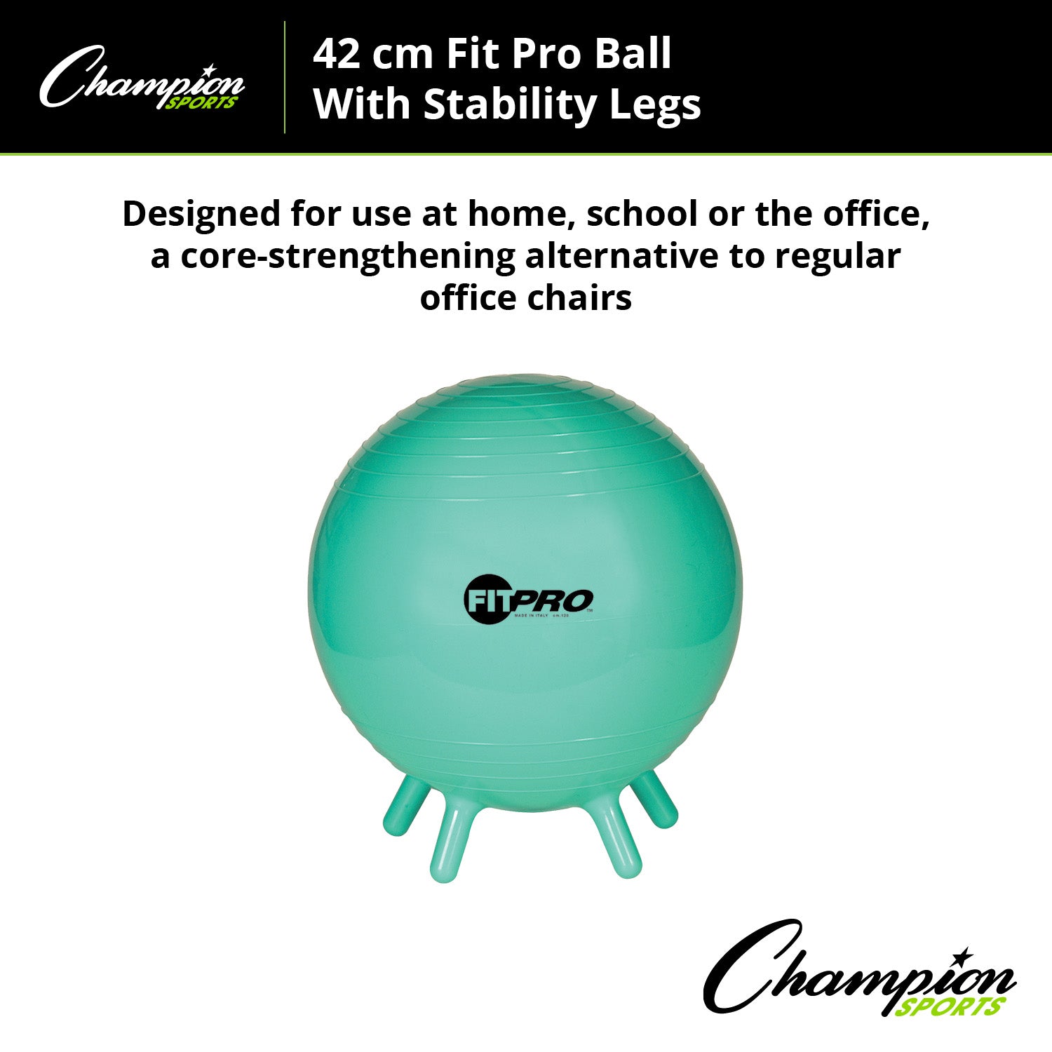 Champion Sports FitPro Stability Ball with Legs - 42cm Exercise Ball for Core Strength, Yoga, Pilates & Home Workouts - Perfect for Fitness, Balance Training & Office Chair Alternative