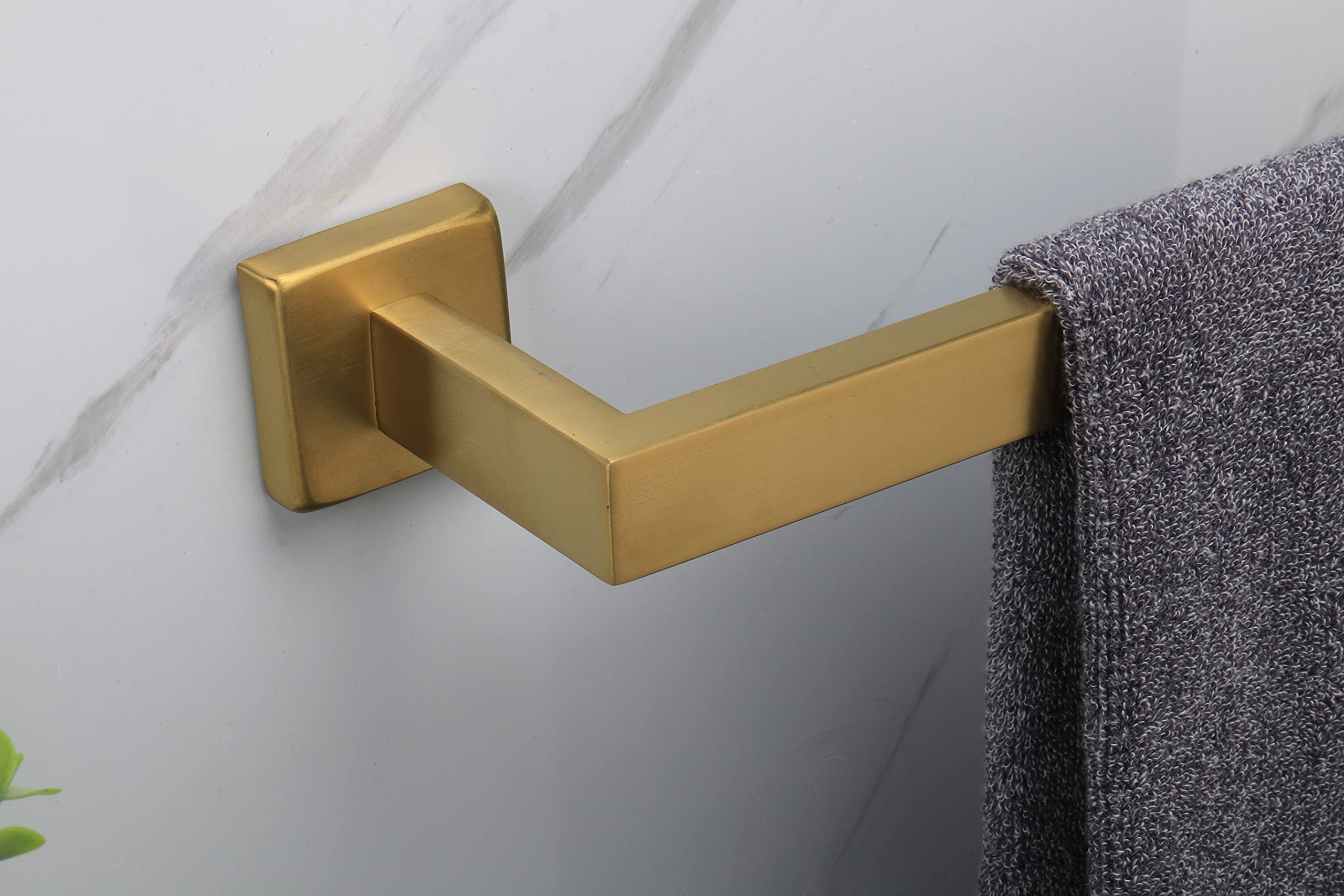 TocTen Premium Stainless Steel Bath Towel Rack - Heavy Duty Wall Mounted Towel Holder with Square Base, Brushed Gold Finish (20 Inch) for Bathroom & Spa Decor | Perfect for Modern Homes, Hotels, and Luxury Bathroom Accessories