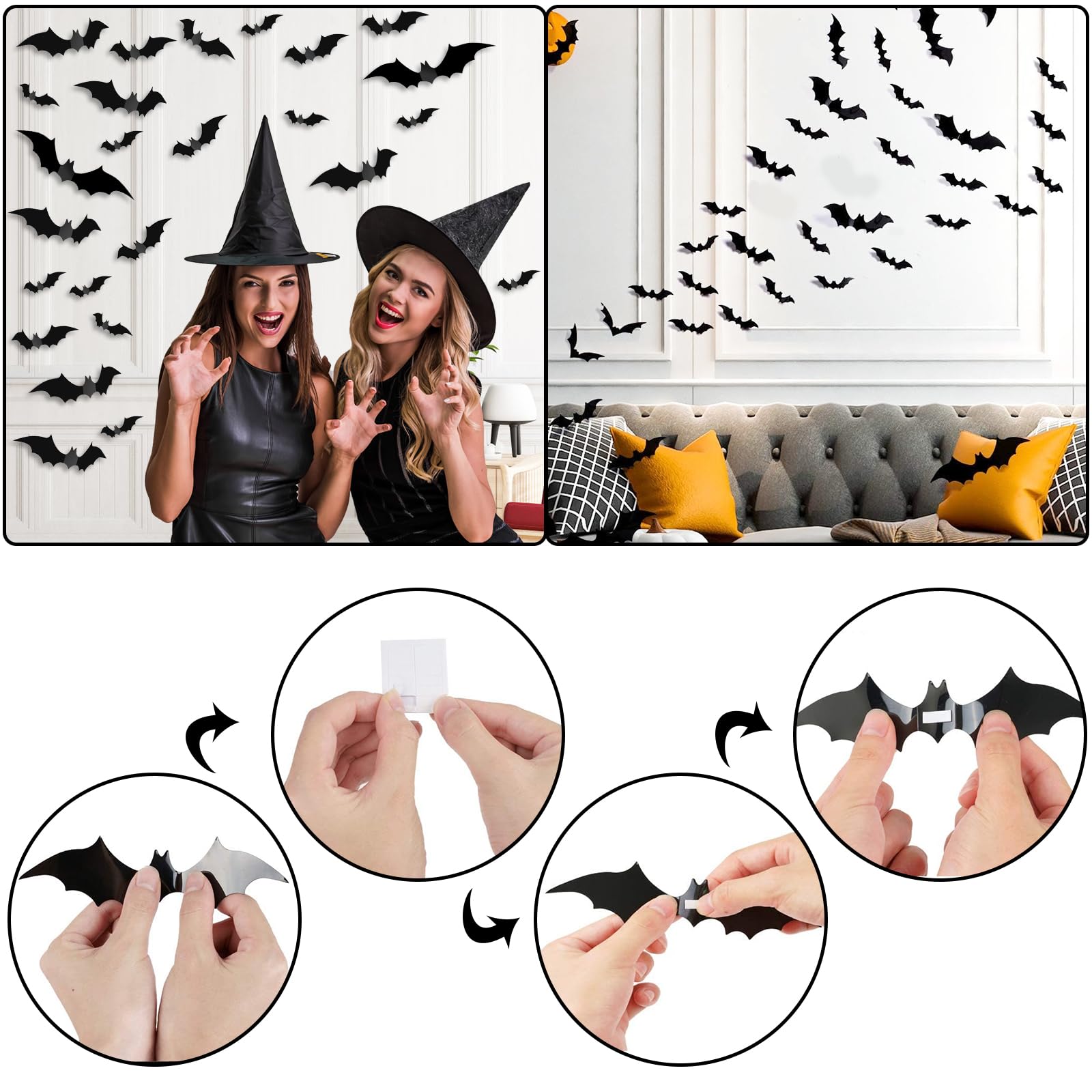 5-Pack Halloween Decorations - 3D Spider Web Tablecloth, Table Runners & Fireplace Mantel Scarf with Cobweb Lampshade & Scary Bats - Spooky Indoor Home Decor for Halloween Party, Haunted House & Themed Events