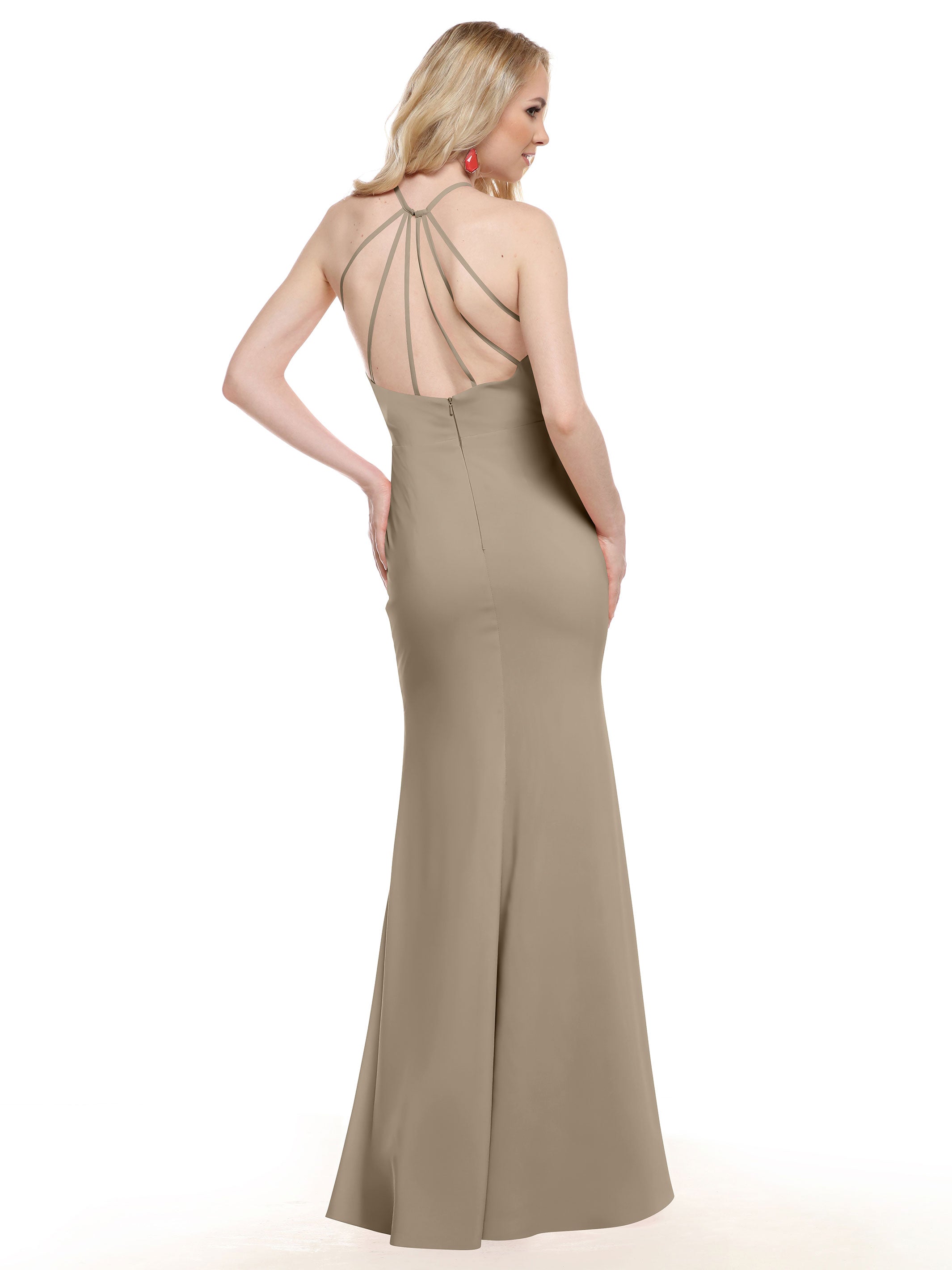 Elegant 83031 Fit and Flare Stretch Chiffon Bridesmaid Dress with Halter Neck & Thigh Slit - Perfect for Weddings, Prom, and Formal Events