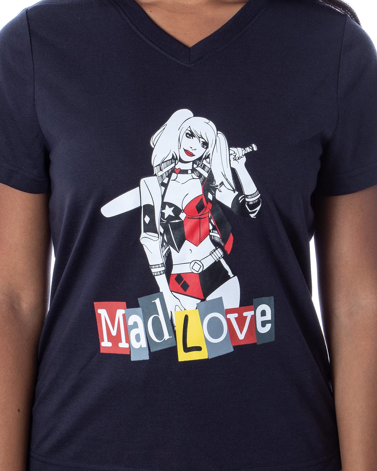 DC Comics Women's Harley Quinn Mad Love 2-Piece Pajama Set - Soft Cotton Sleepwear for Women, Lounge Pants & Top - Perfect for Cosplay, Halloween, Comic Con & Relaxing at Home