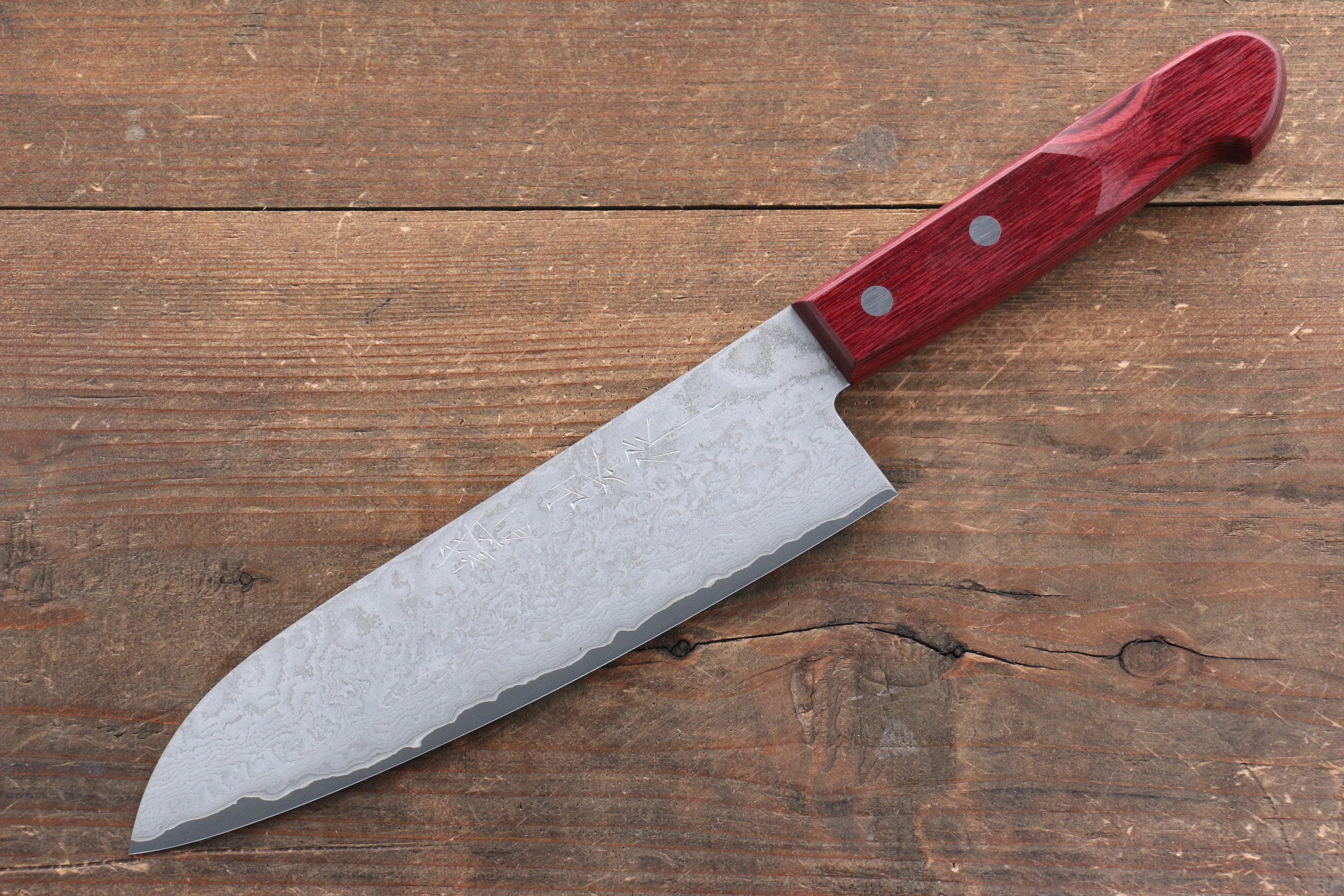 VG10 Black Damascus Santoku Knife 180mm - Japanese Chef Knife with Red Pakka Wood Handle - Perfect for Slicing, Dicing, and Chopping Vegetables, Meat, and Fish - Professional Kitchen Knife for Home Cooks and Chefs