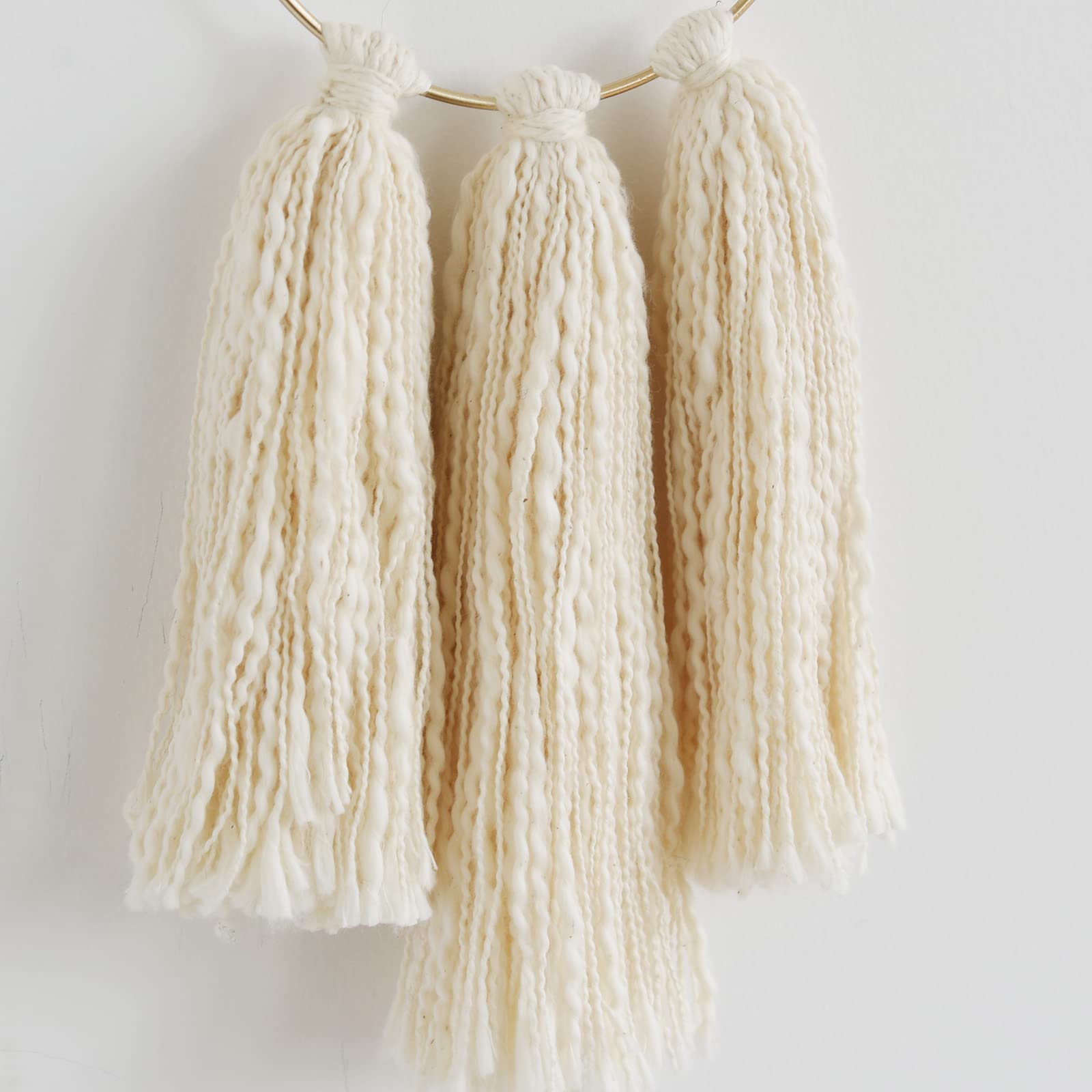 Boho Macrame Wall Hanging - Small Metal Wall Art Decor for Living Room & Bedroom - Ivory 13x4.7 Inch - Perfect for Home, Apartment, Nursery & Office Decor
