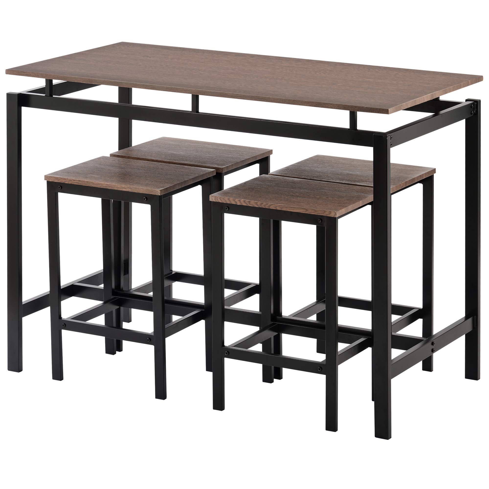 5-Piece Industrial Counter Height Dining Table Set with 4 Bar Stools - Space Saving Rectangular Dark Brown Kitchen Dinette (47.2''L x 23.6''W x 35''H) - Perfect for Small Apartments, Kitchens, Breakfast Nooks & Pub Style Dining