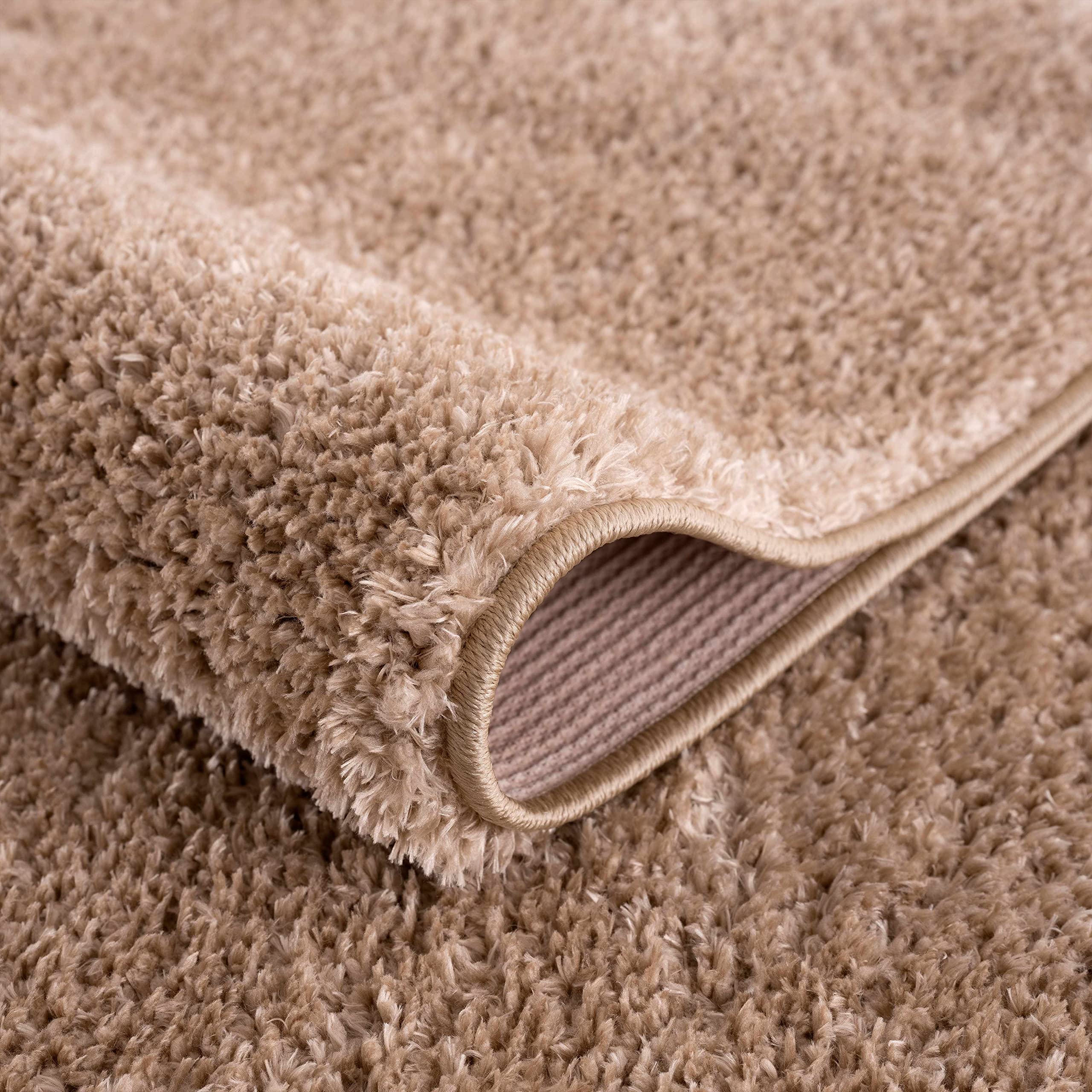 Judy Machine Washable Solid Shag Rug - Soft Fluffy Plush High Pile Carpet for Living Room & Bedroom - Blush & Brown 7'10