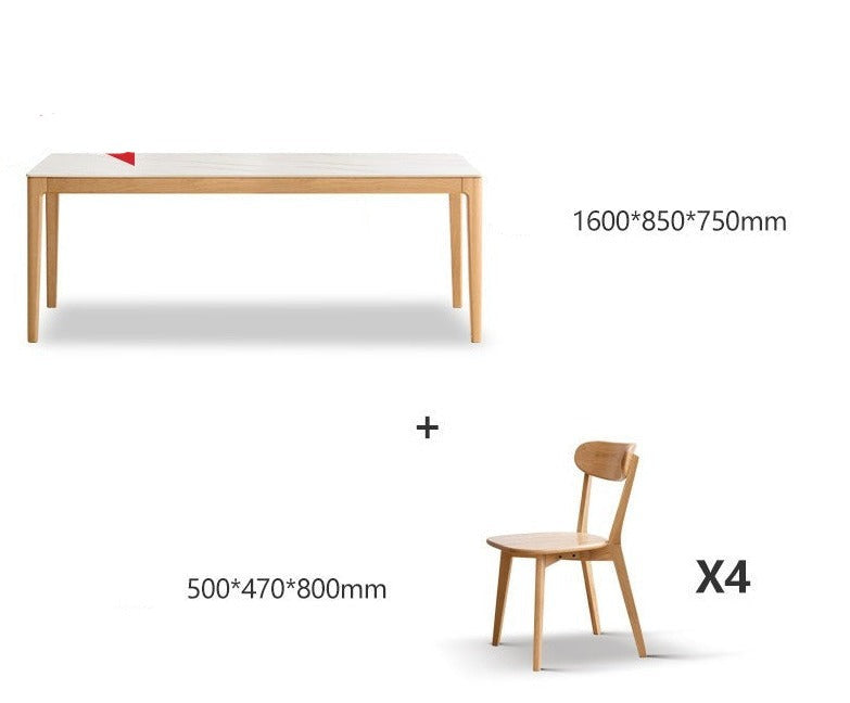 Solid Oak & Ash Wood Dining Table with Natural Rock Slab Surface - Rustic Farmhouse Style for Dining Room & Kitchen Decor
