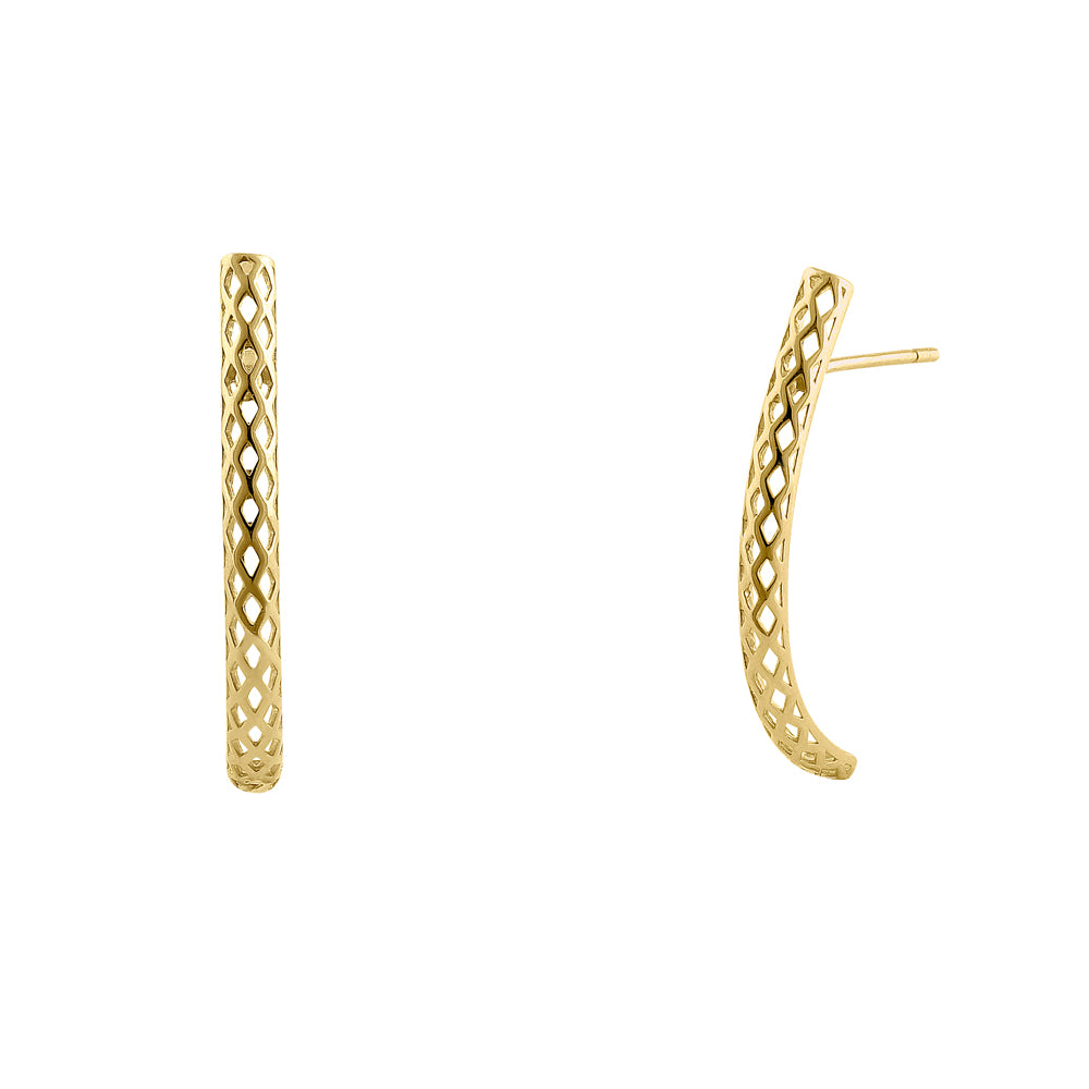 14K Yellow Gold Half Loop Knit Pattern Earrings - Elegant Solid Gold Hoop Earrings for Women, Perfect for Everyday Wear, Parties & Special Occasions