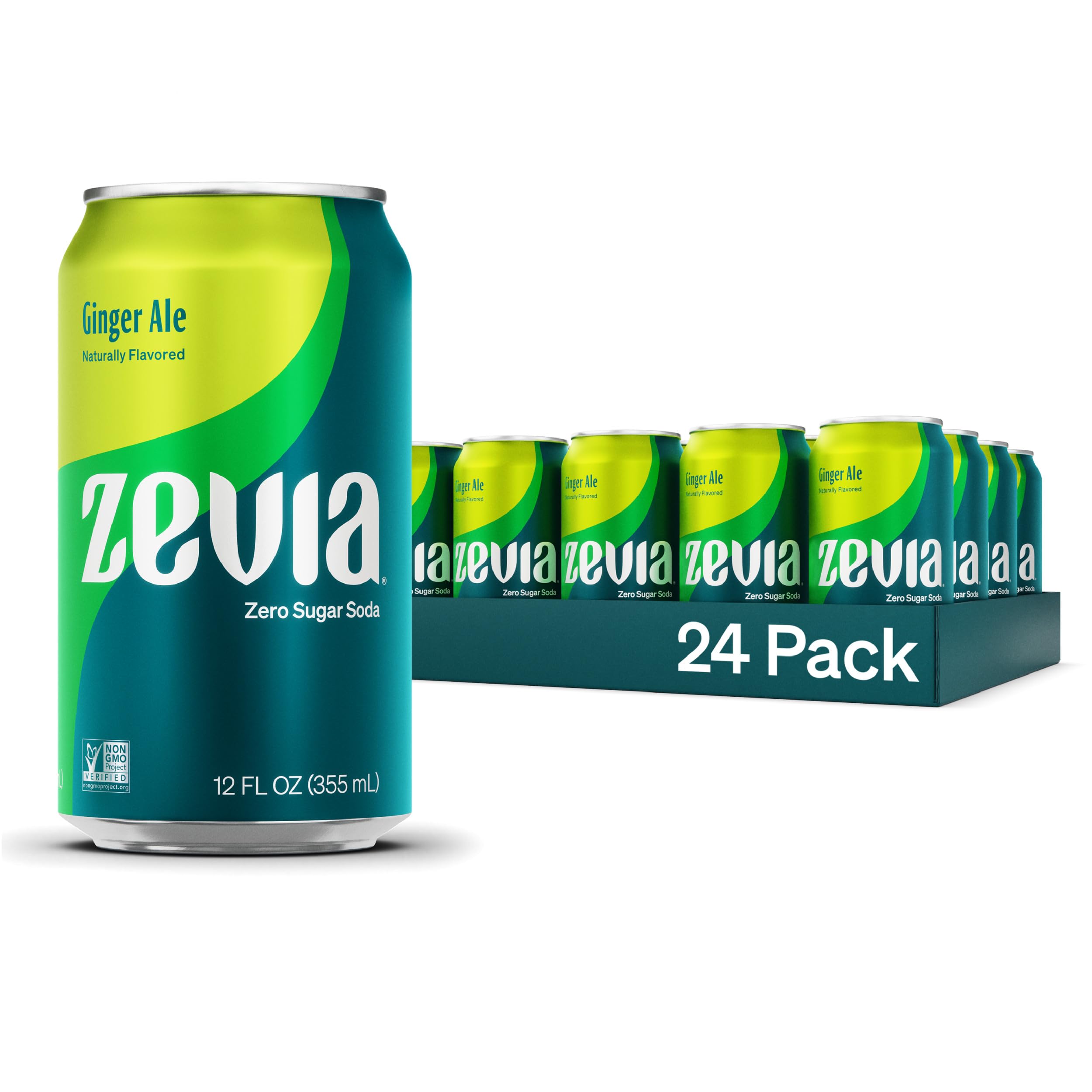 Zevia Zero Sugar Ginger Ale Soda, 24-Pack (12 oz Cans) - Naturally Sweetened, Zero Calorie, Sugar-Free, Non-GMO, Gluten-Free, Vegan - Perfect for Parties, Healthy Lifestyle & Refreshing Beverage Alternative