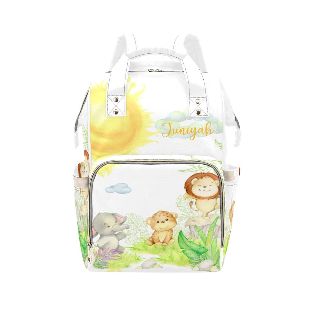 Personalized Diaper Backpack with Name - Custom Mommy Nursing Baby Bag for Travel & Daycare | Lion, Leopard, Monkey, Elephant Designs | Perfect for Newborns, Toddlers & Busy Moms on the Go