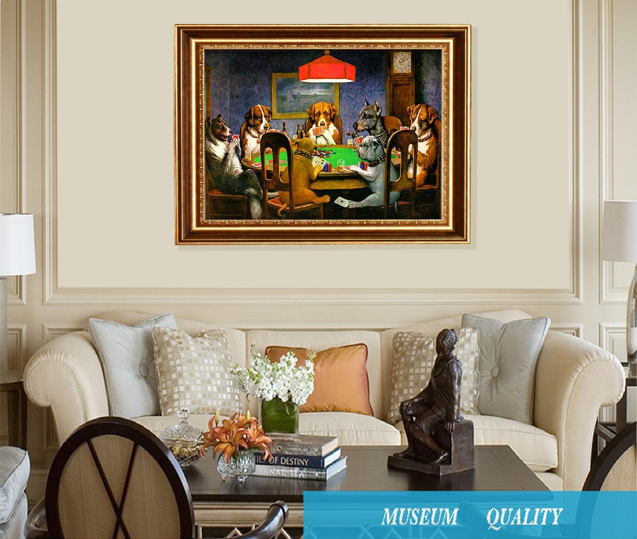 ELITEART Dogs Playing Poker by Cassius Marcellus Coolidge - Premium Oil Painting Reproduction Giclee Wall Art Canvas Print - Framed Size 21x25 Inches - Perfect for Living Room, Bar or Game Room Decor