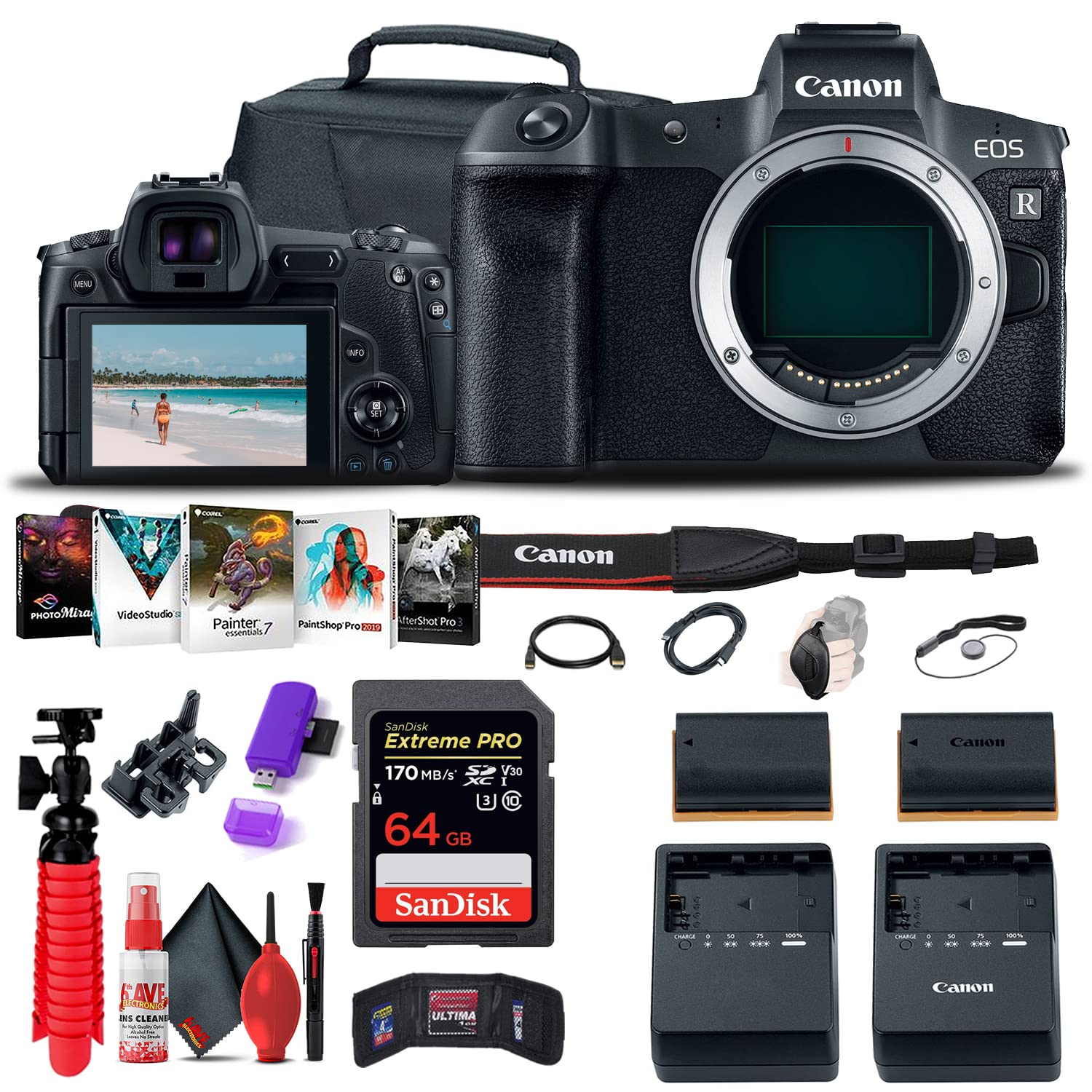 Canon EOS R Full Frame Mirrorless Digital Camera Body with 64GB Memory Card, Case, Photo Software & Accessories Kit - Perfect for Travel Photography, Vlogging & Professional Shooting (Renewed)