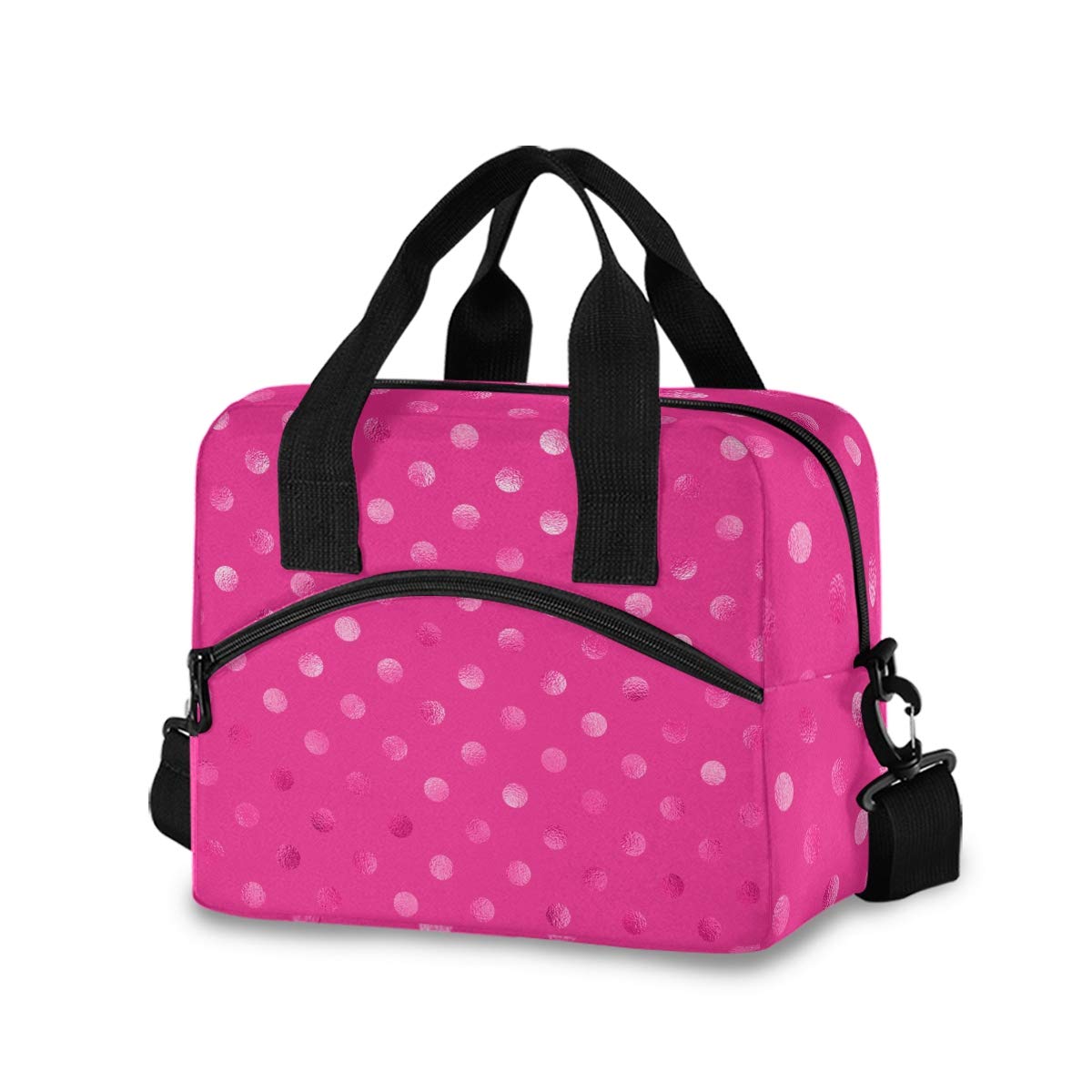 Stylish Hot Pink Polka Dot Insulated Lunch Bag for Women - Crossbody Lunch Box & Cooler Tote (910c) - Perfect for Work, School, Picnics & Outdoor Activities