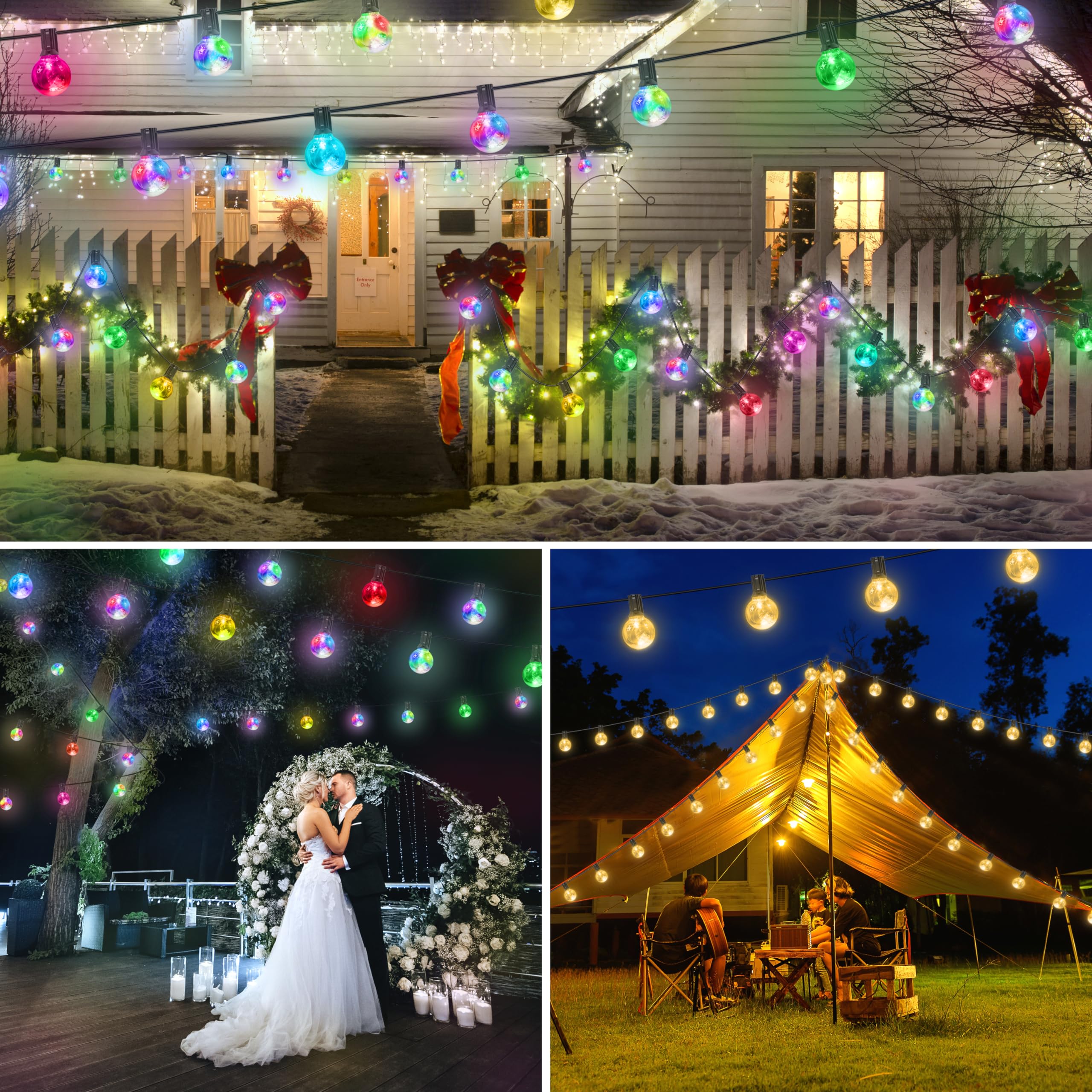 OMIKA 33Ft LED Outdoor String Lights - Waterproof G40 Patio Lights with 30+2 Bulbs (Warm White & RGB), Connectable Hanging Lights with Remote & Timer - Perfect for Garden, Porch, Yard, Party, Wedding Decorations