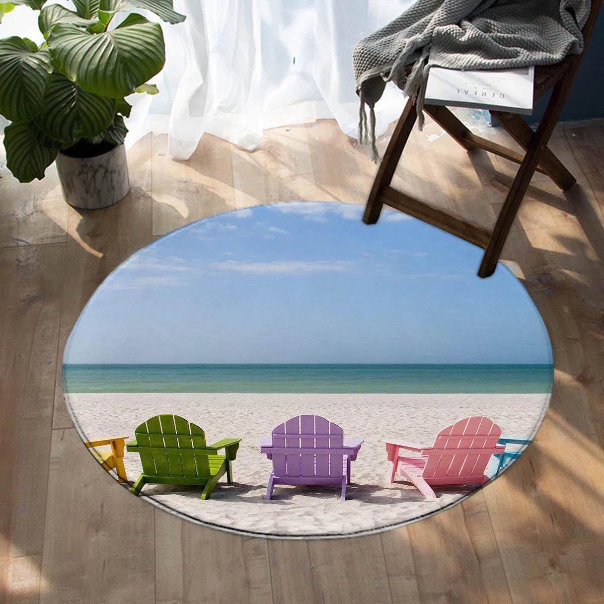 Beachy Dream Round Area Rug - Soft Boho Coastal Decor for Living Room, Bedroom, or Nursery | Non-Slip & Washable