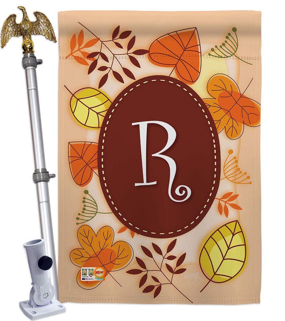 Breeze Decor Autumn R Initial Fall Harvest Flag Set - 28x40in Thick Fabric for Seasonal Home Decor