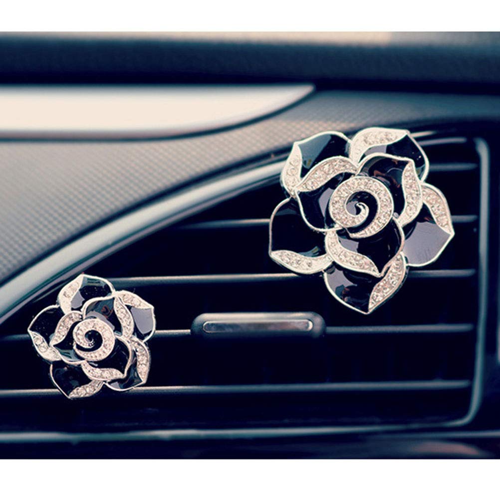 BESPORTBLE Rhinestone Camellia Car Air Vent Clip - Black Fragrance Holder & Air Freshener for Auto Interior | Car Accessories for Women, Luxury Vehicle Decor, AC Vent Organizer - Perfect for Sedans, SUVs & Office Cars