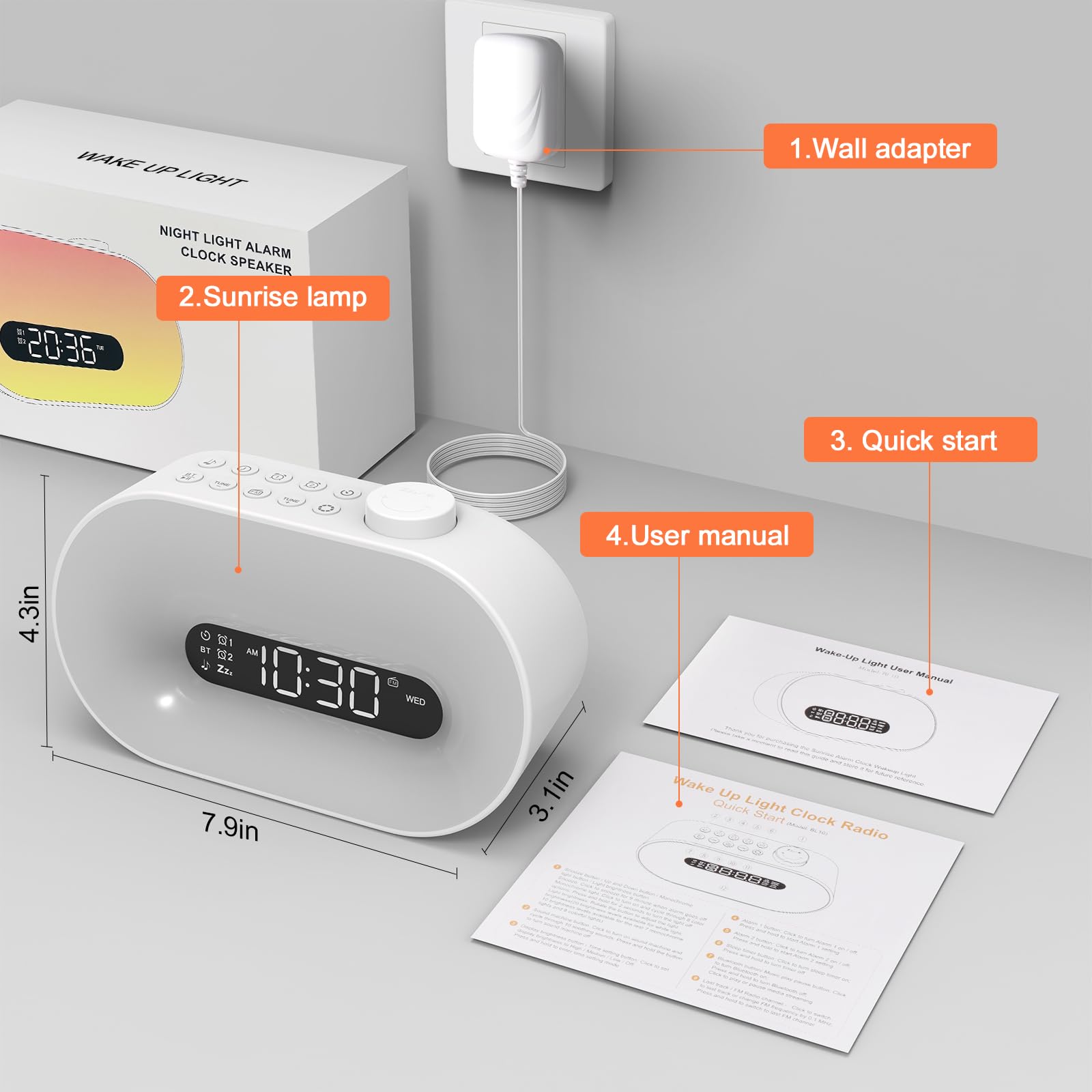 Sunrise Alarm Clock with Wake Up Light for Kids & Adults - FM Radio, Bluetooth Speaker, Nightlight & Dawn Simulator - Perfect for Heavy Sleepers, Bedroom, Office, Travel - Ideal Gift for Boys, Girls, Men & Women