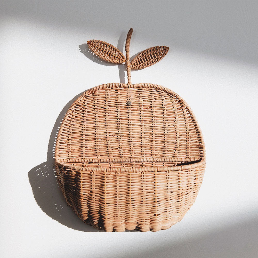 Apple Wall Basket - Hanging Fruit & Vegetable Storage Organizer for Kitchen, Pantry, or Bathroom - Rustic Home Decor & Space Saving Solution
